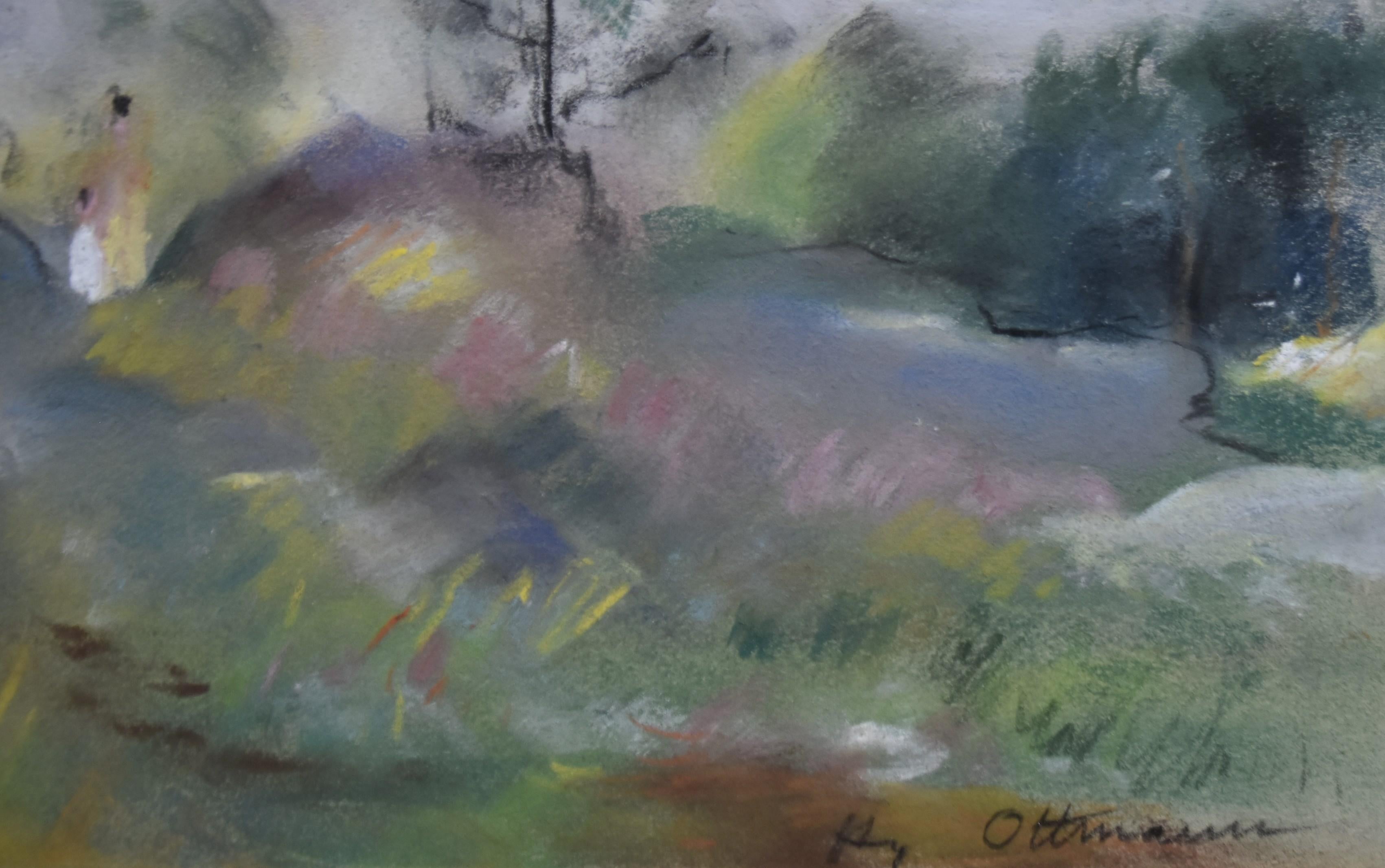HENRY Ottmann (1877-1927)  Ein Wald im Nebel, Pastell signiert (Post-Impressionismus), Art, von Henri Ottmann
