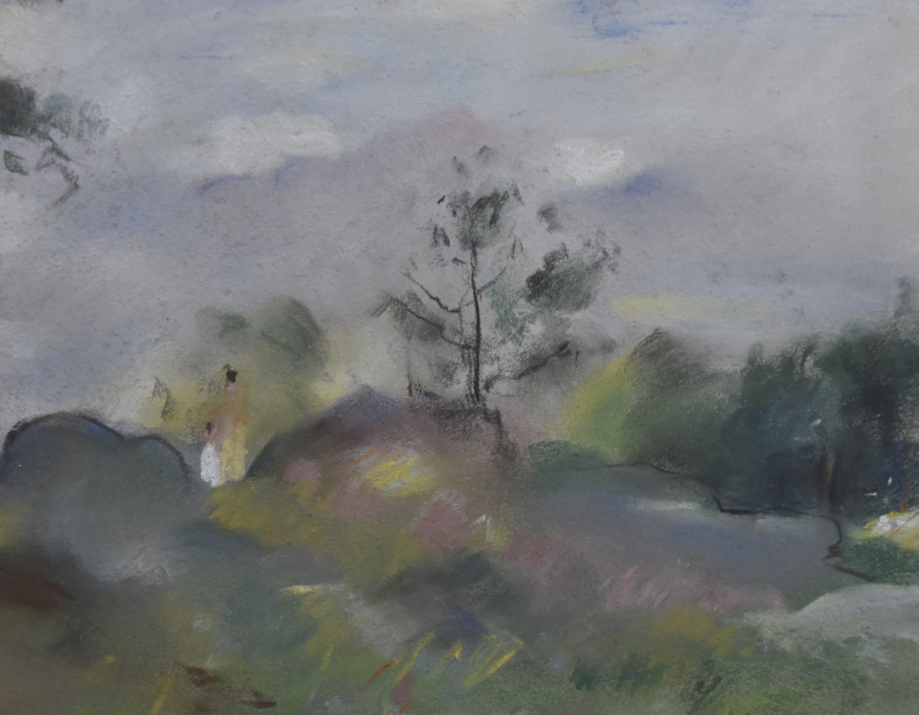 Henry Ottmann (1877-1927)  A forest in the mist, pastel signed - Gray Landscape Art by Henri Ottmann