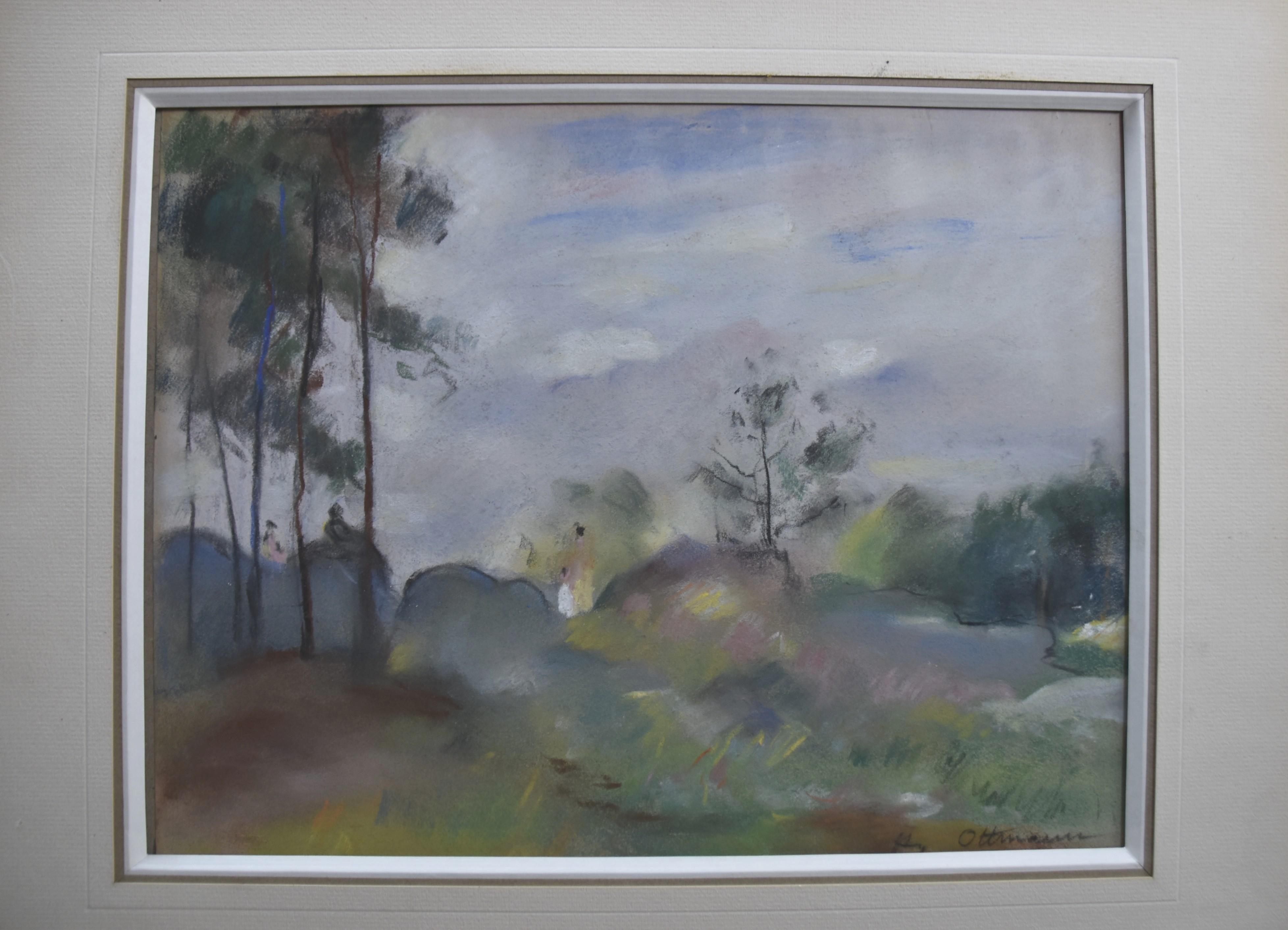 HENRY Ottmann (1877-1927)  Ein Wald im Nebel, Pastell signiert (Grau), Landscape Art, von Henri Ottmann
