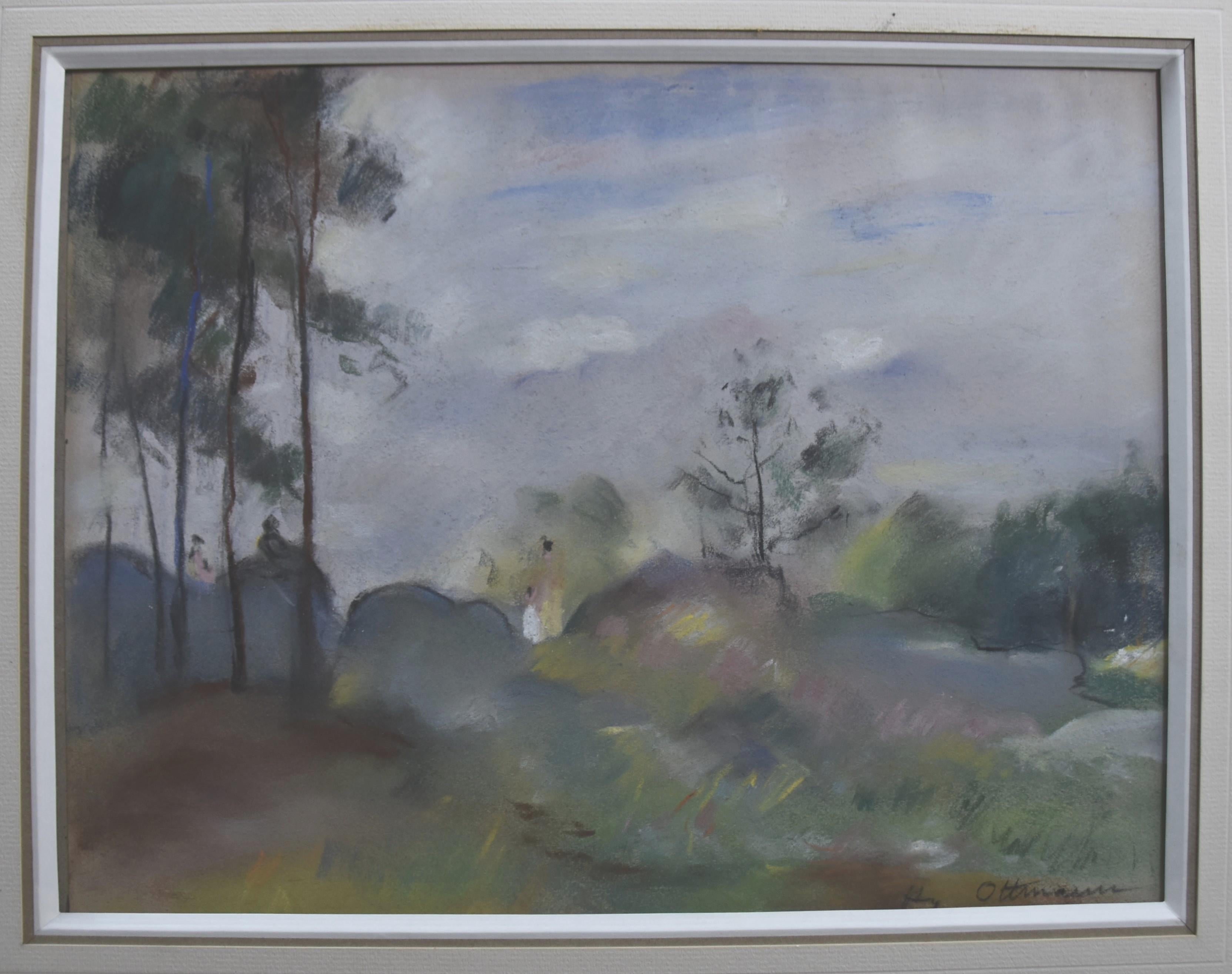 Henri Ottmann (1877-1927)  A forest in the mist, pastel signed For Sale 4