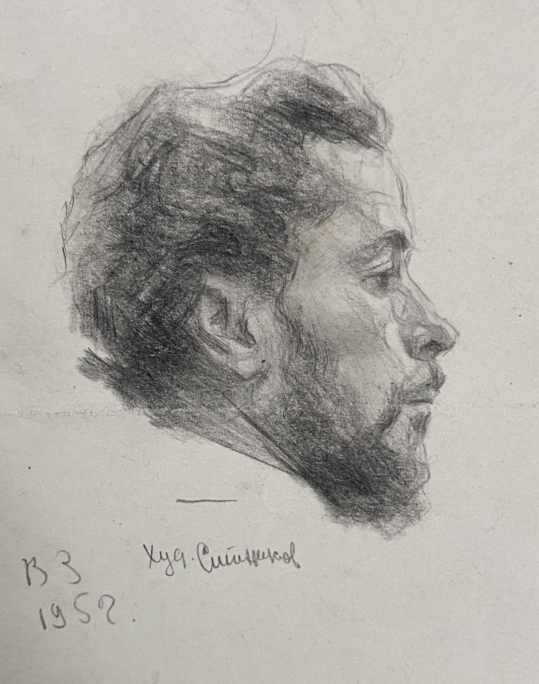 Russian School, Portrait of a man in profile, 1952, original drawing 1