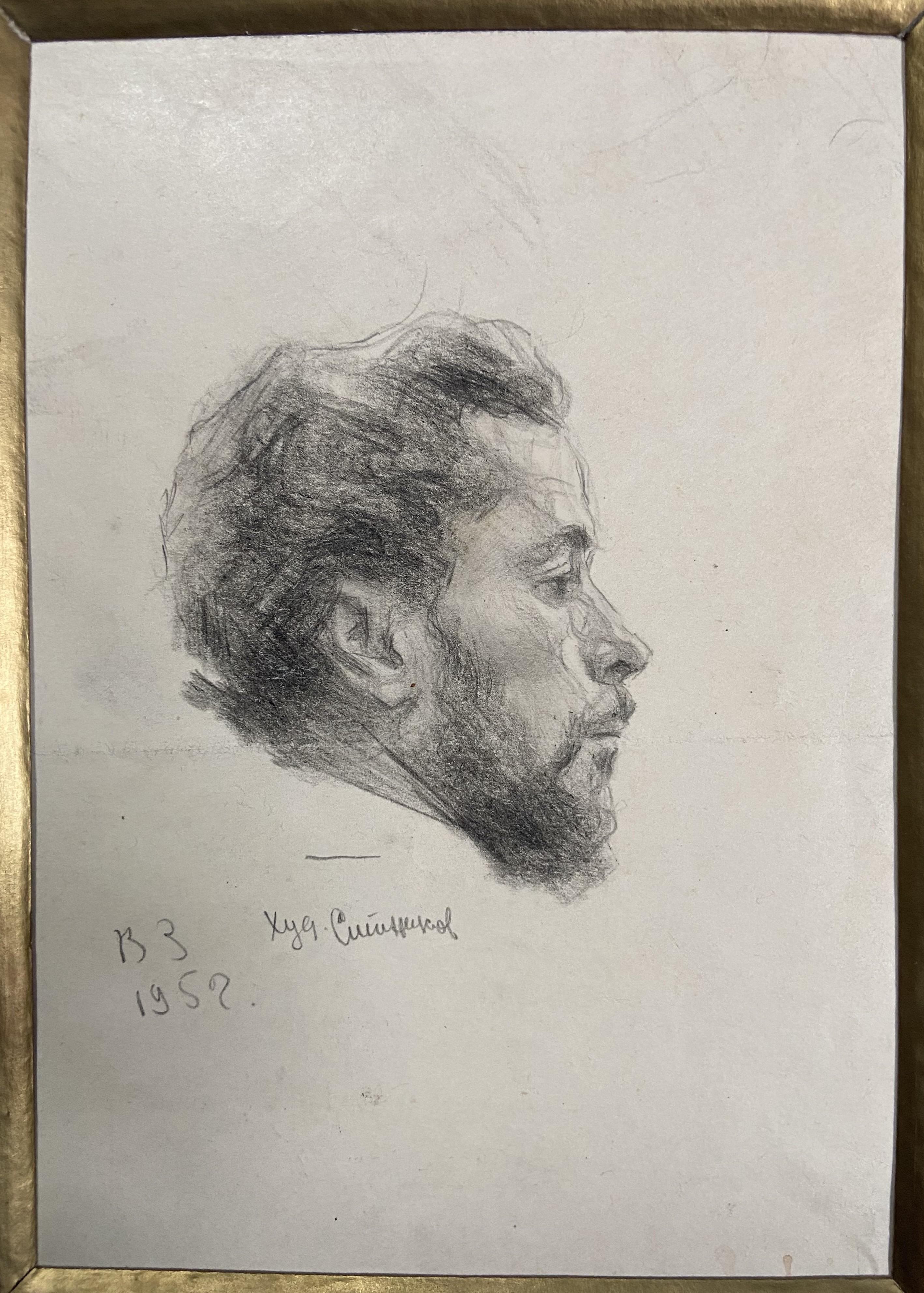 Russian School, Portrait of a man in profile, 1952, original drawing 2