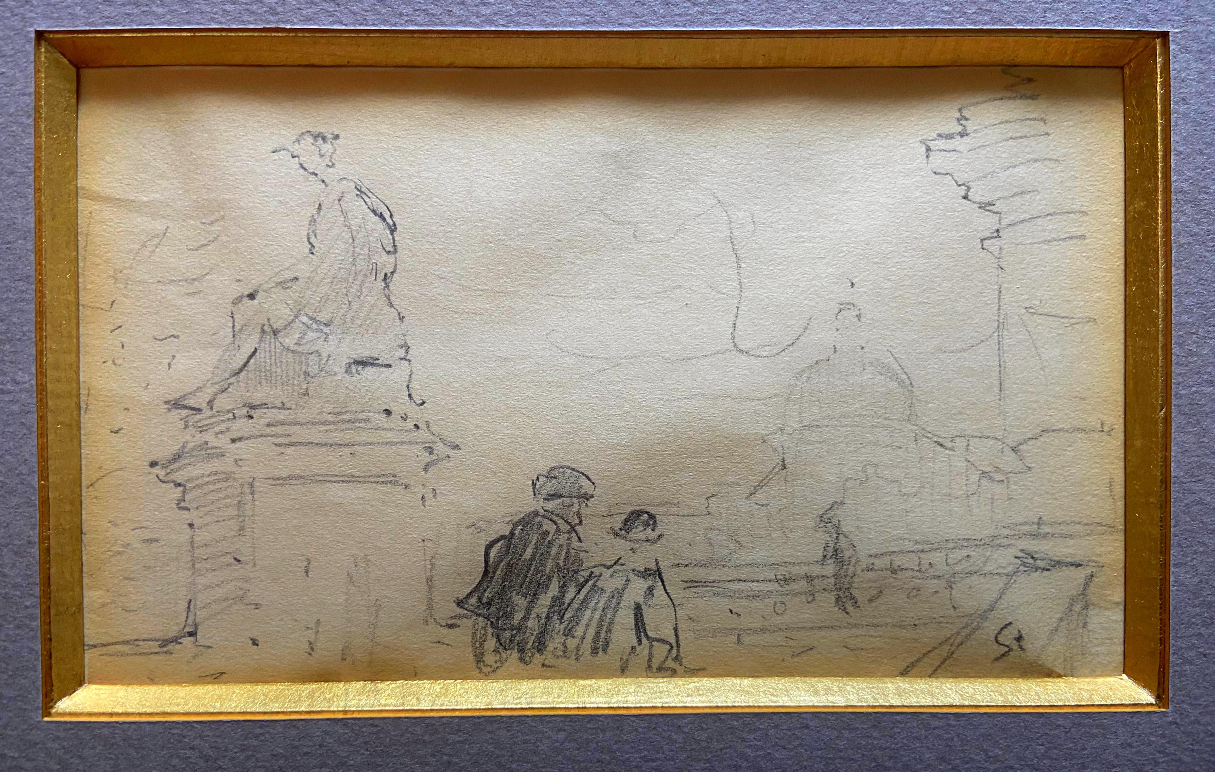 Theophile Alexandre Steinlen (1859-1923) Dessin d'hommes au Pont du Carrousel - Impressionnisme Art par Théophile Alexandre Steinlen
