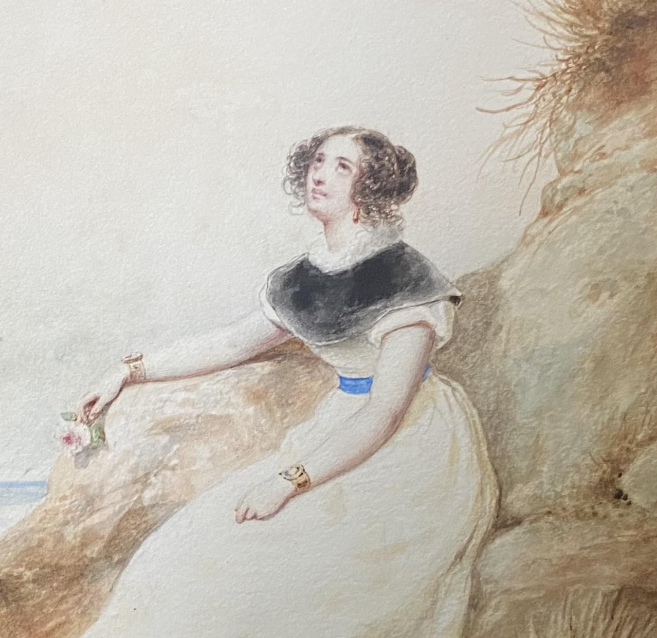 Francois Grenier de Saint Martin (1793-1867) Lady on the beach, 1829, watercolor For Sale 7