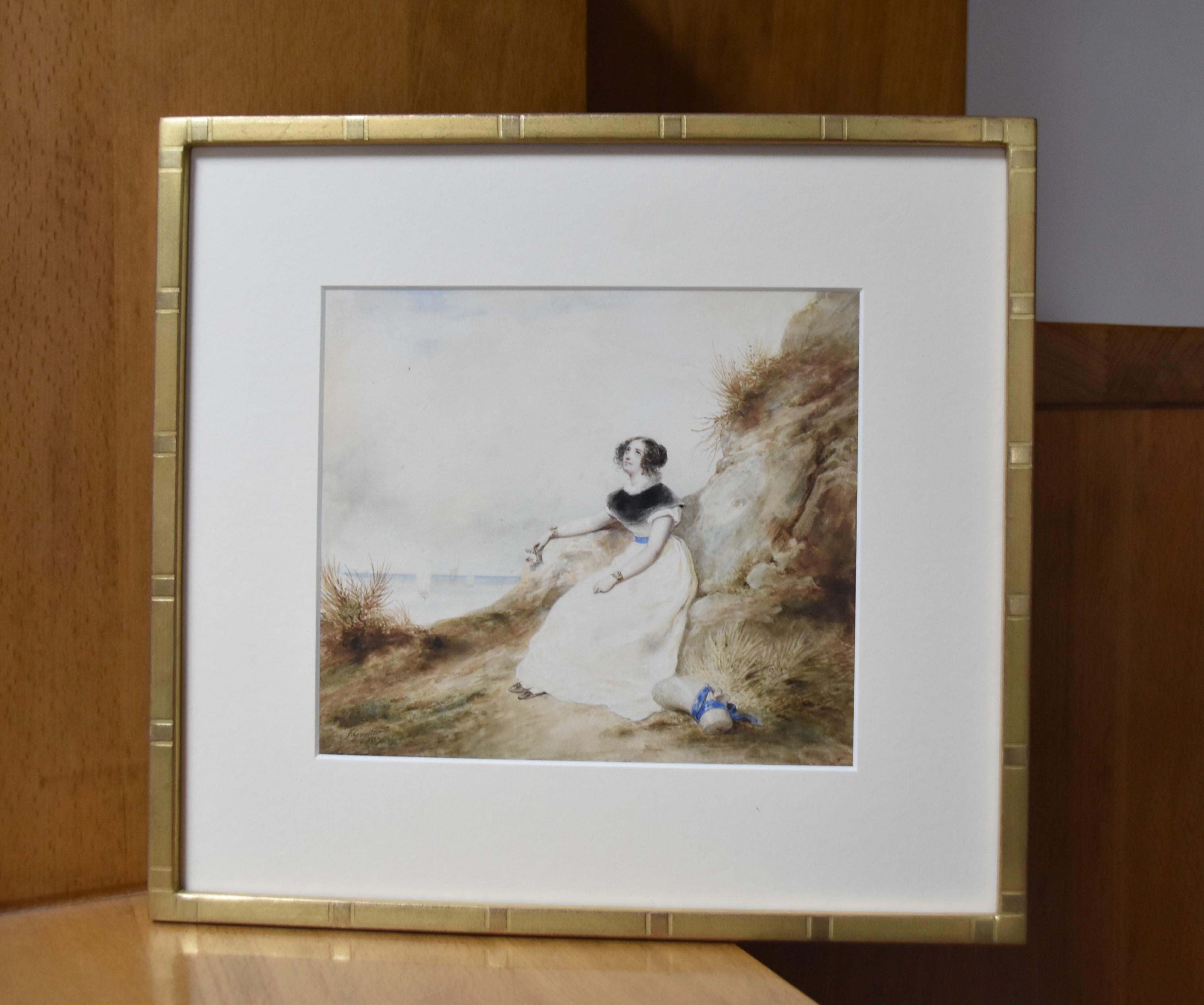 Francois Grenier de Saint Martin (1793-1867) Lady on the beach, 1829, watercolor For Sale 10