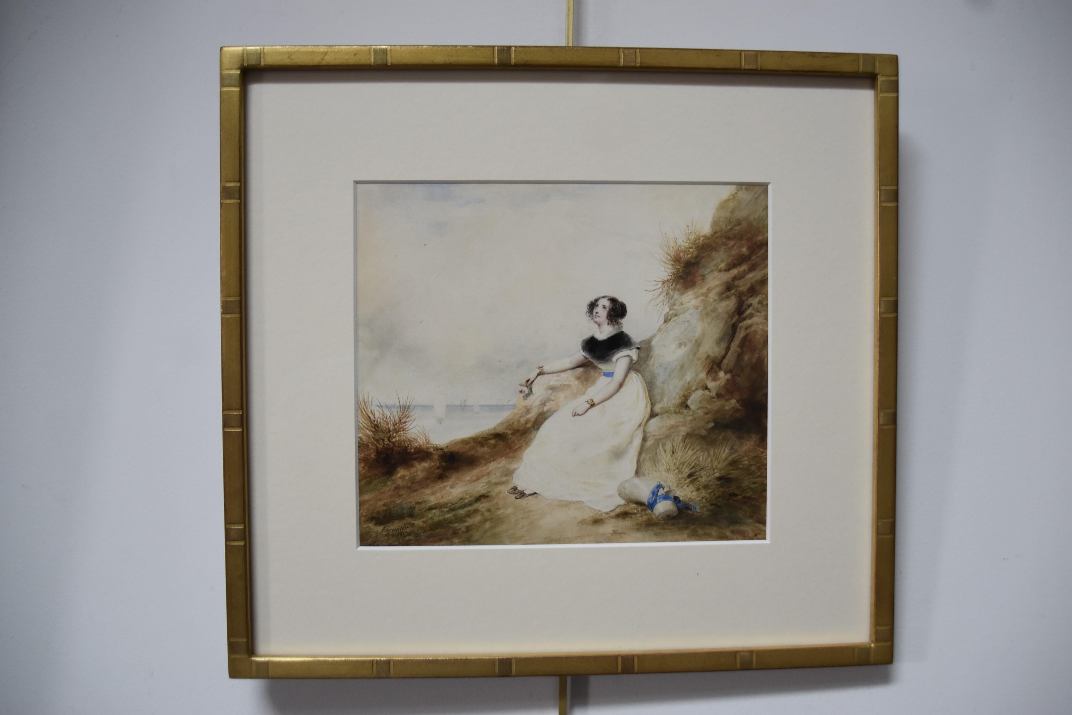 Francois Grenier de Saint Martin (1793-1867) Lady on the beach, 1829, watercolor For Sale 9