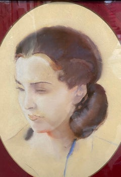 Antique L V Guirand de Scevola (1871-1950) Portrait of a young woman, 1928, oval pastel