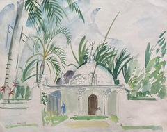 Jean Launois (1898-1942) North African landscape, White Mosque watercolor signed