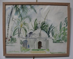 Jean Launois (1898-1942) North African landscape, White Mosque watercolor signed