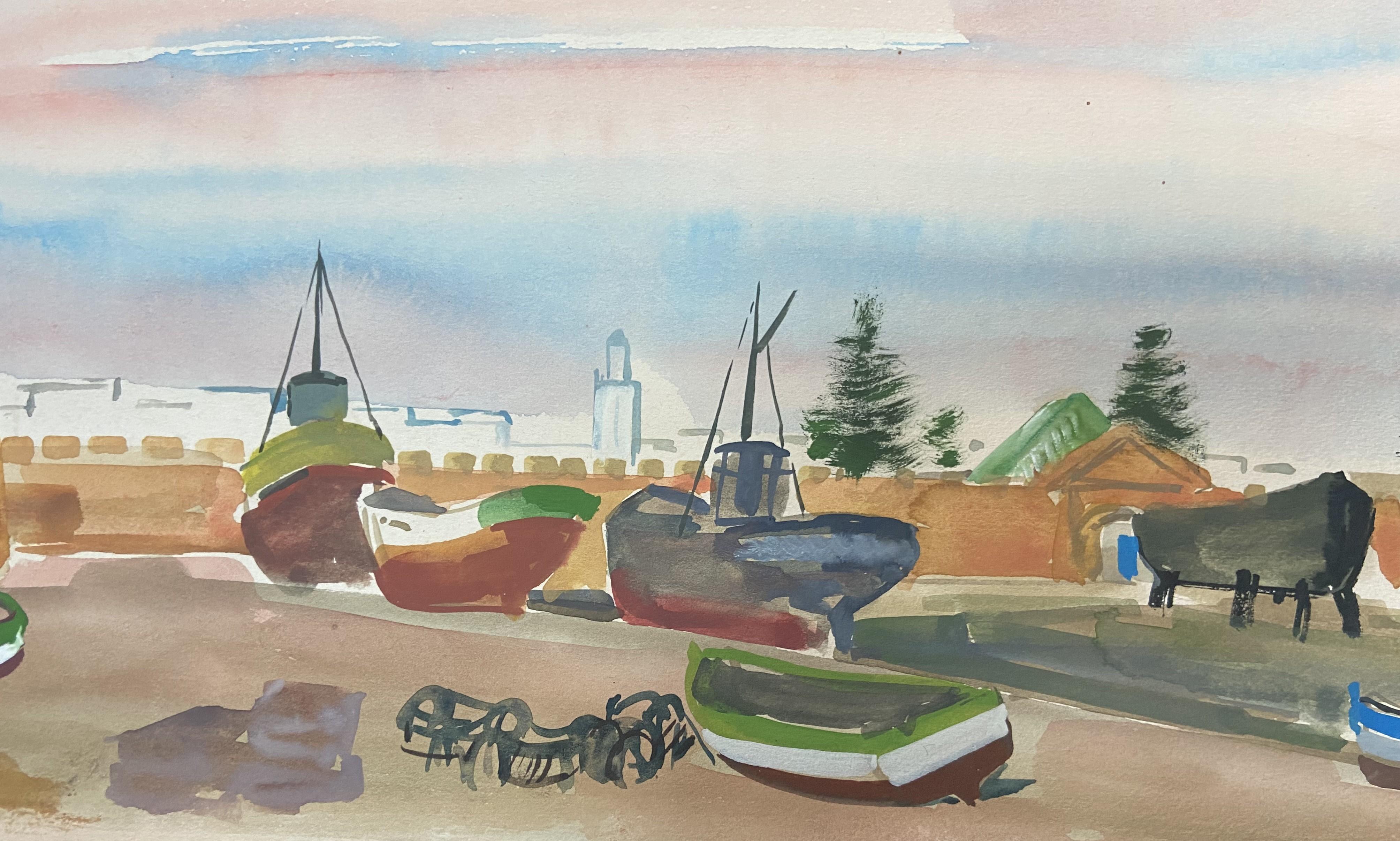 Jean Launois (1898-1942) North African landscape, A Port, watercolor signed For Sale 3
