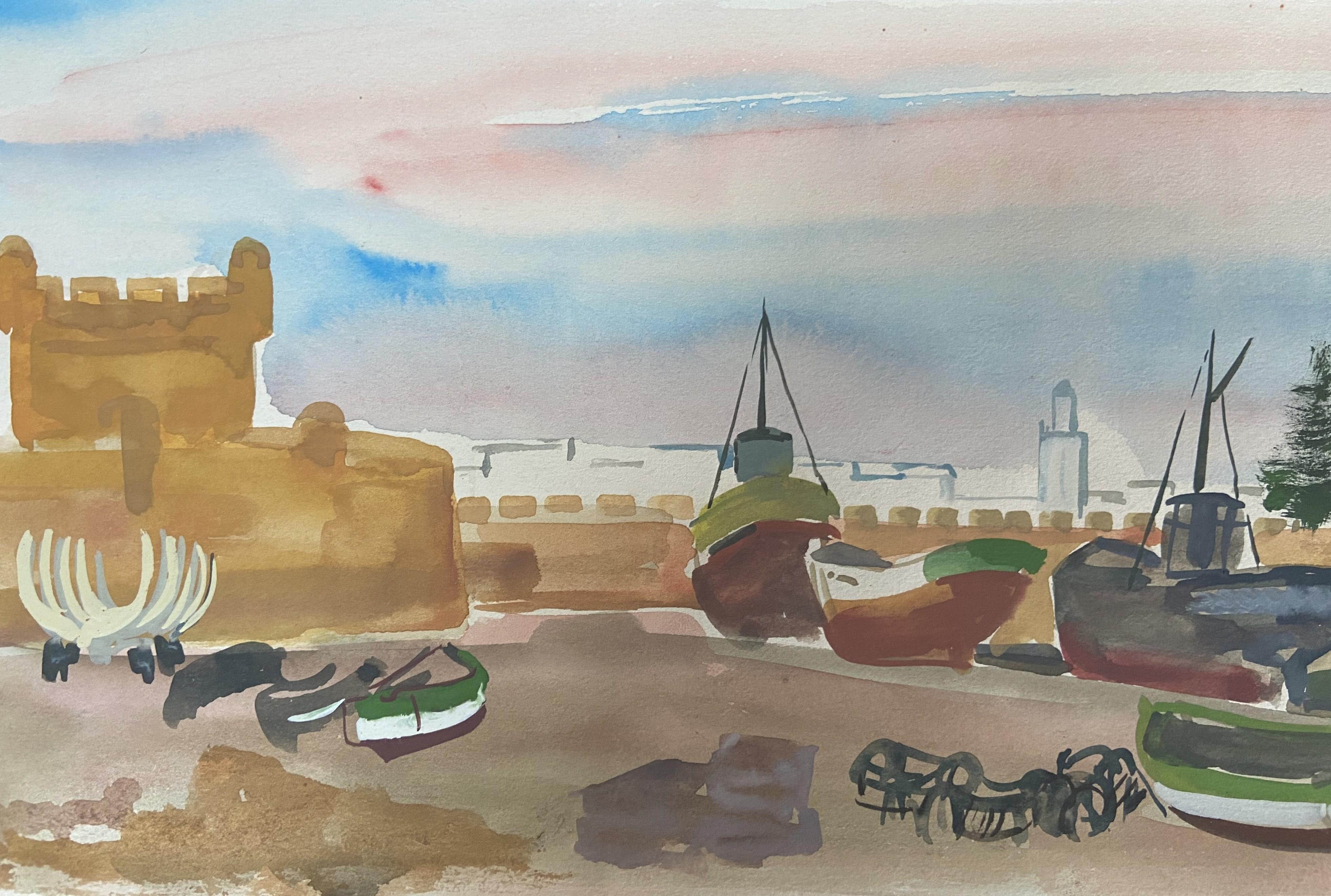 Jean Launois (1898-1942) North African landscape, A Port, watercolor signed For Sale 2