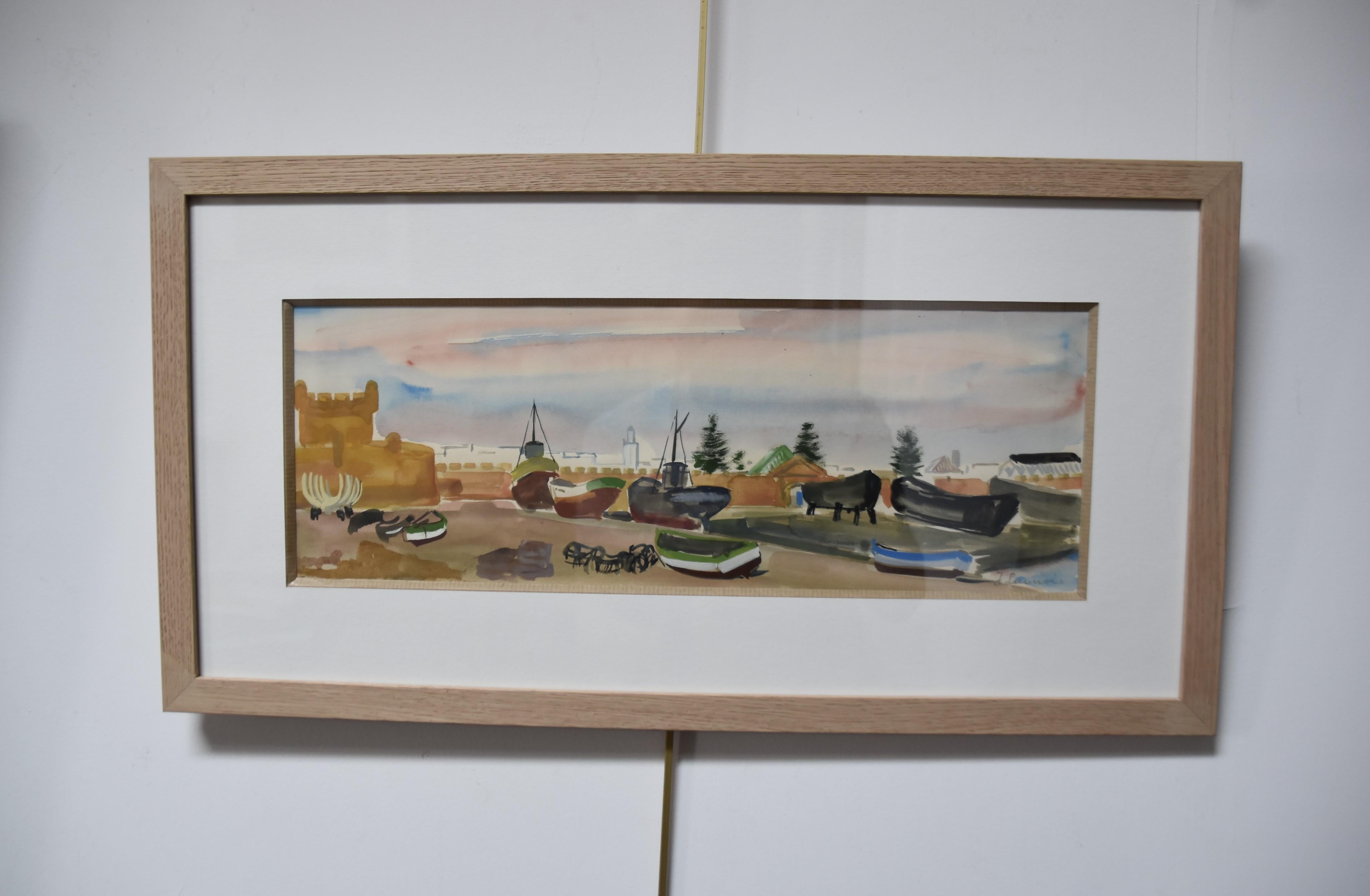 Jean Launois (1898-1942) North African landscape, A Port, watercolor signed For Sale 5