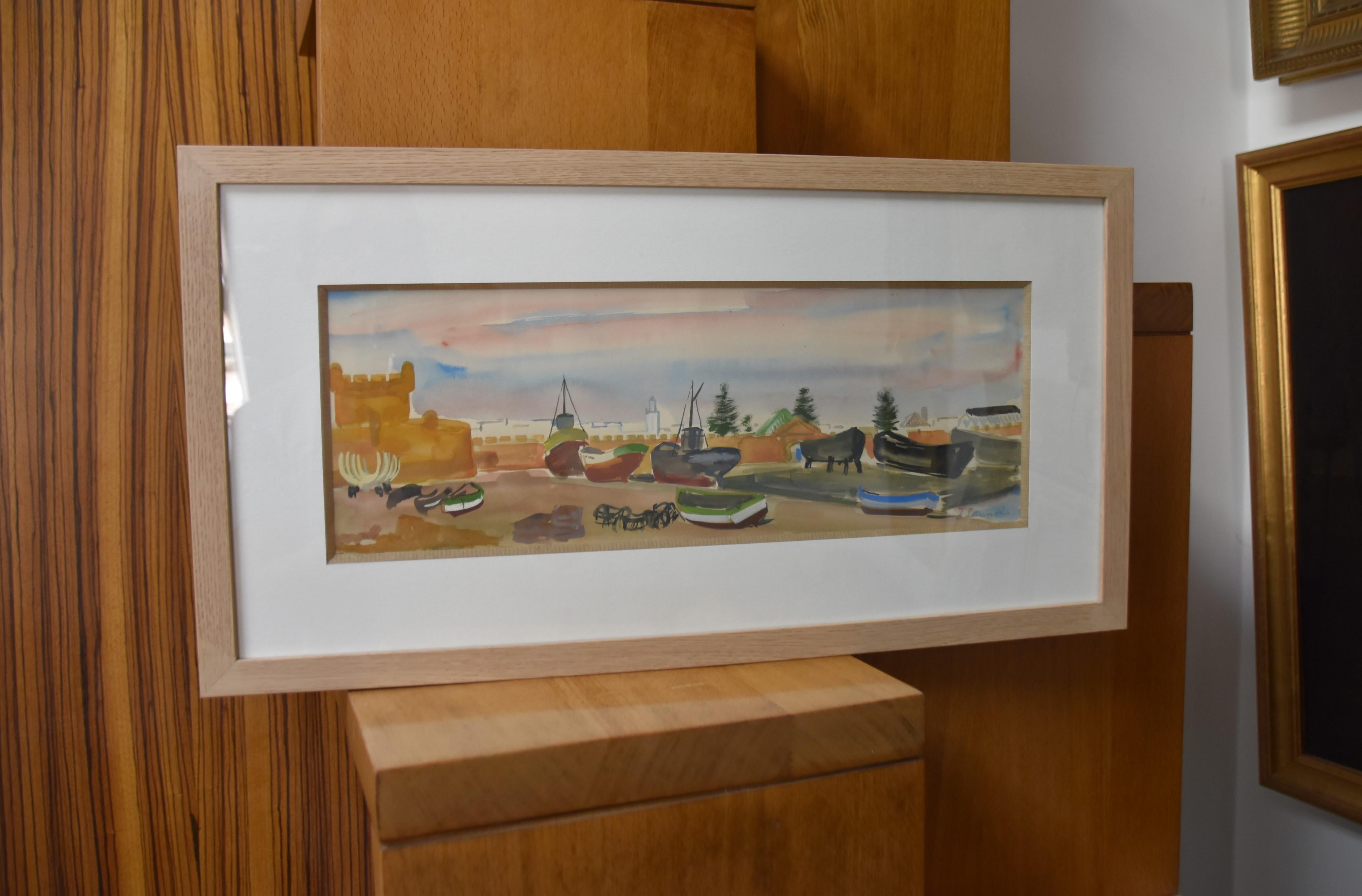 Jean Launois (1898-1942) North African landscape, A Port, watercolor signed For Sale 7