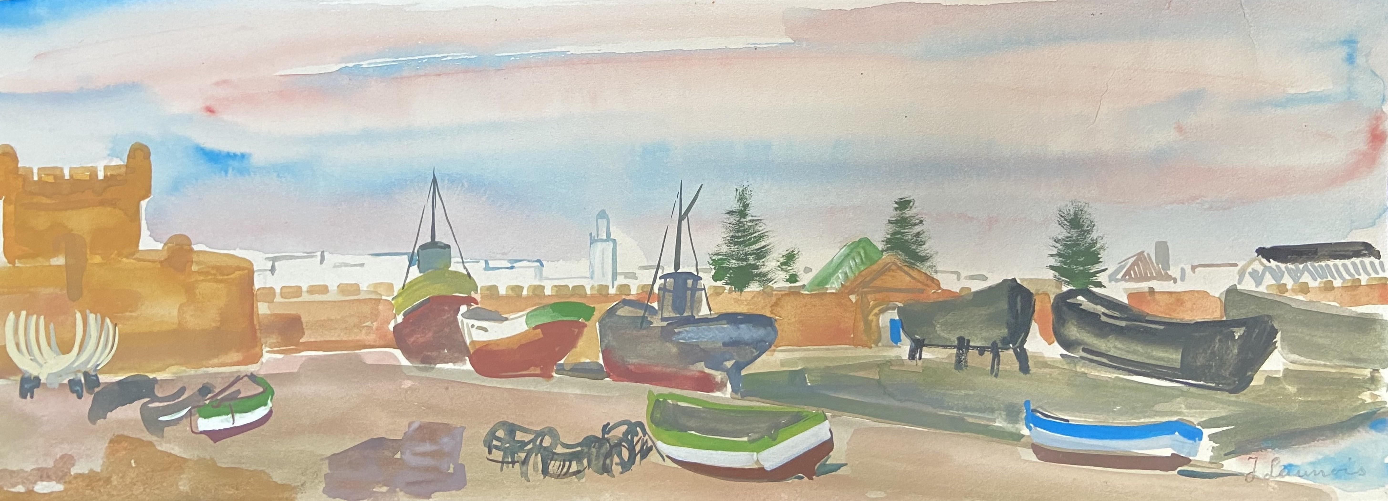 Jean Launois (1898-1942), paysage nord-africain, A Port, aquarelle signée