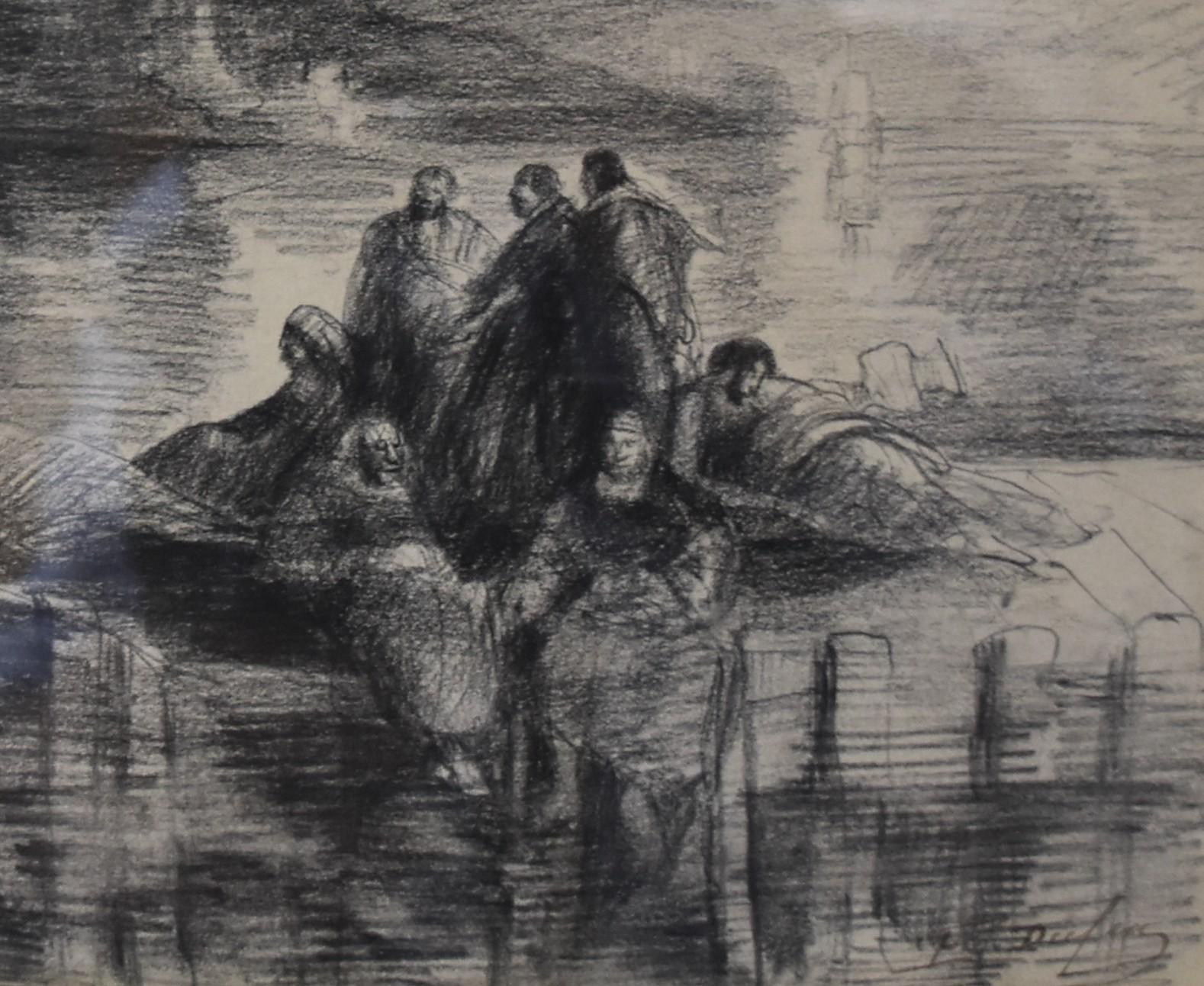 Edouard Dufeu (1836-1900)  Fantastische Szene am See, signierte Zeichnung im Angebot 3