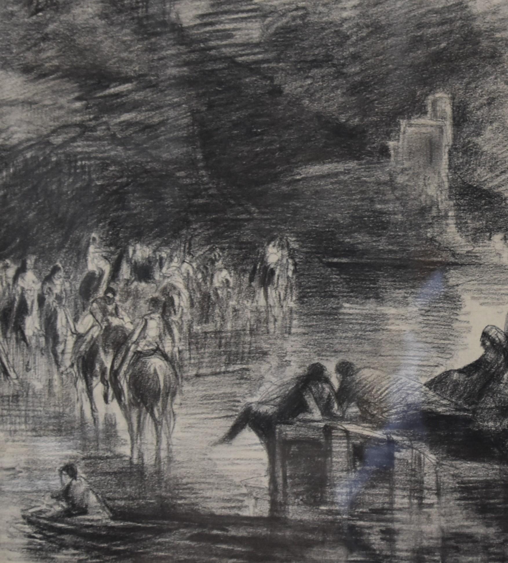 Edouard Dufeu (1836-1900)  A Fantastic scene by a lake, signed drawing For Sale 3