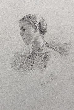 Alexandre Bida (1813-1895) A Young Woman in profile, Signed drawing