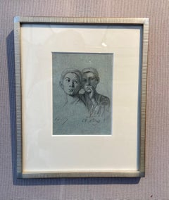 Alexandre Bida (1813-1895), Two Oriental Boys in conversation, signed drawing