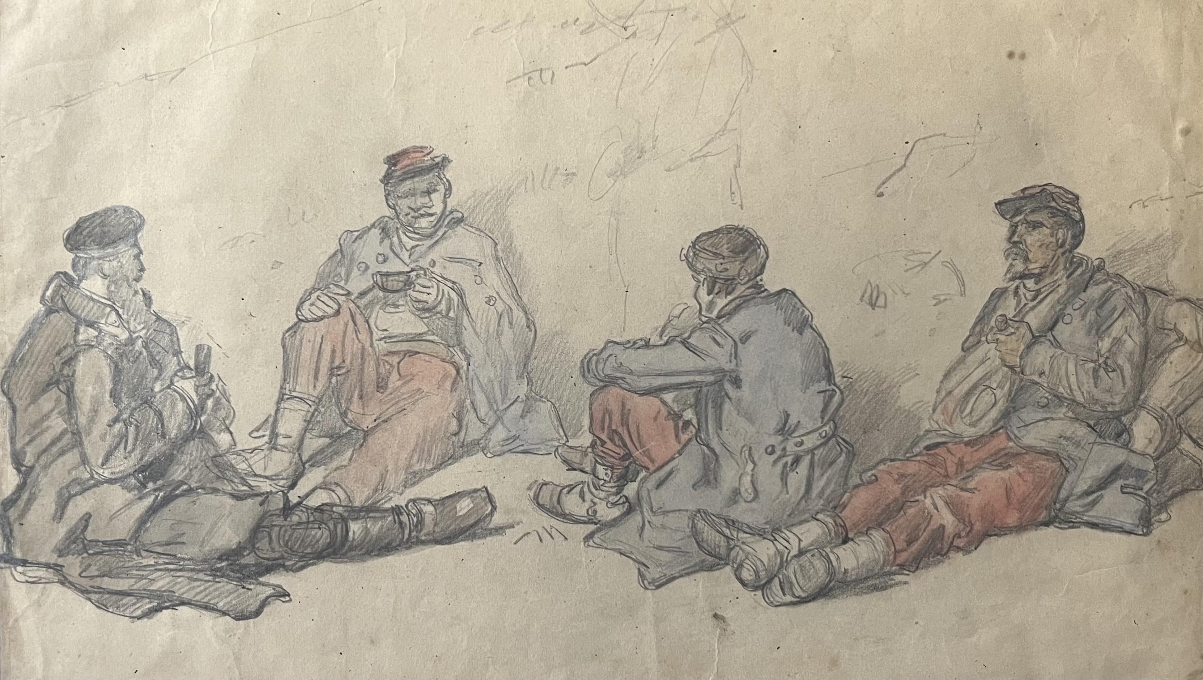 Auguste Gardanne (1840-1890)  Les soldats au repos, guerre de 1870, wartercolor