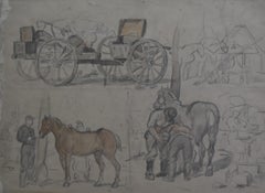 Auguste Gardanne (1840-1890)  Carriages and horses, War of 1870, double sided
