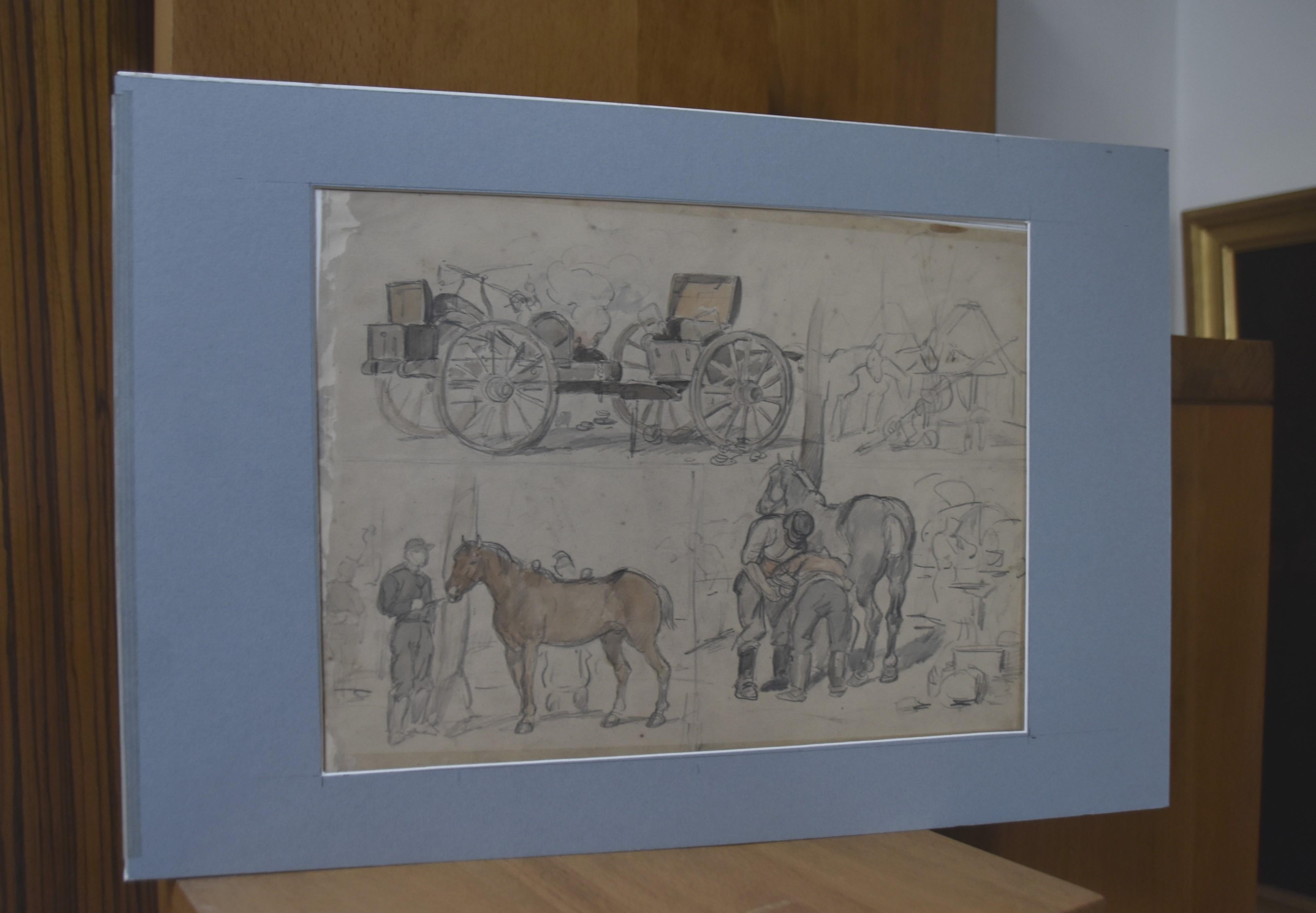 Auguste Gardanne (1840-1890)  Carriages and horses, War of 1870, double sided For Sale 3