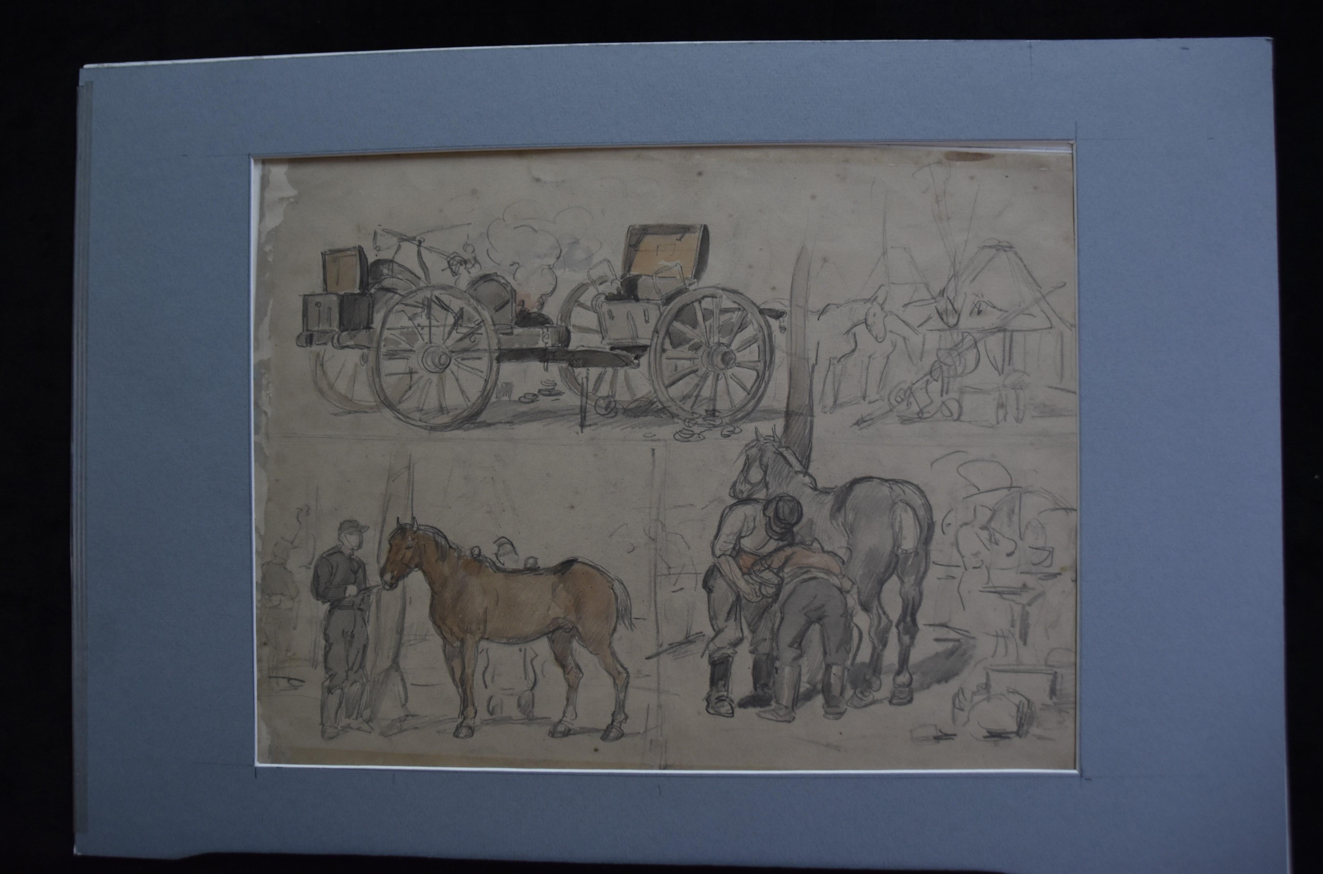 Auguste Gardanne (1840-1890)  Carriages and horses, War of 1870, double sided For Sale 2
