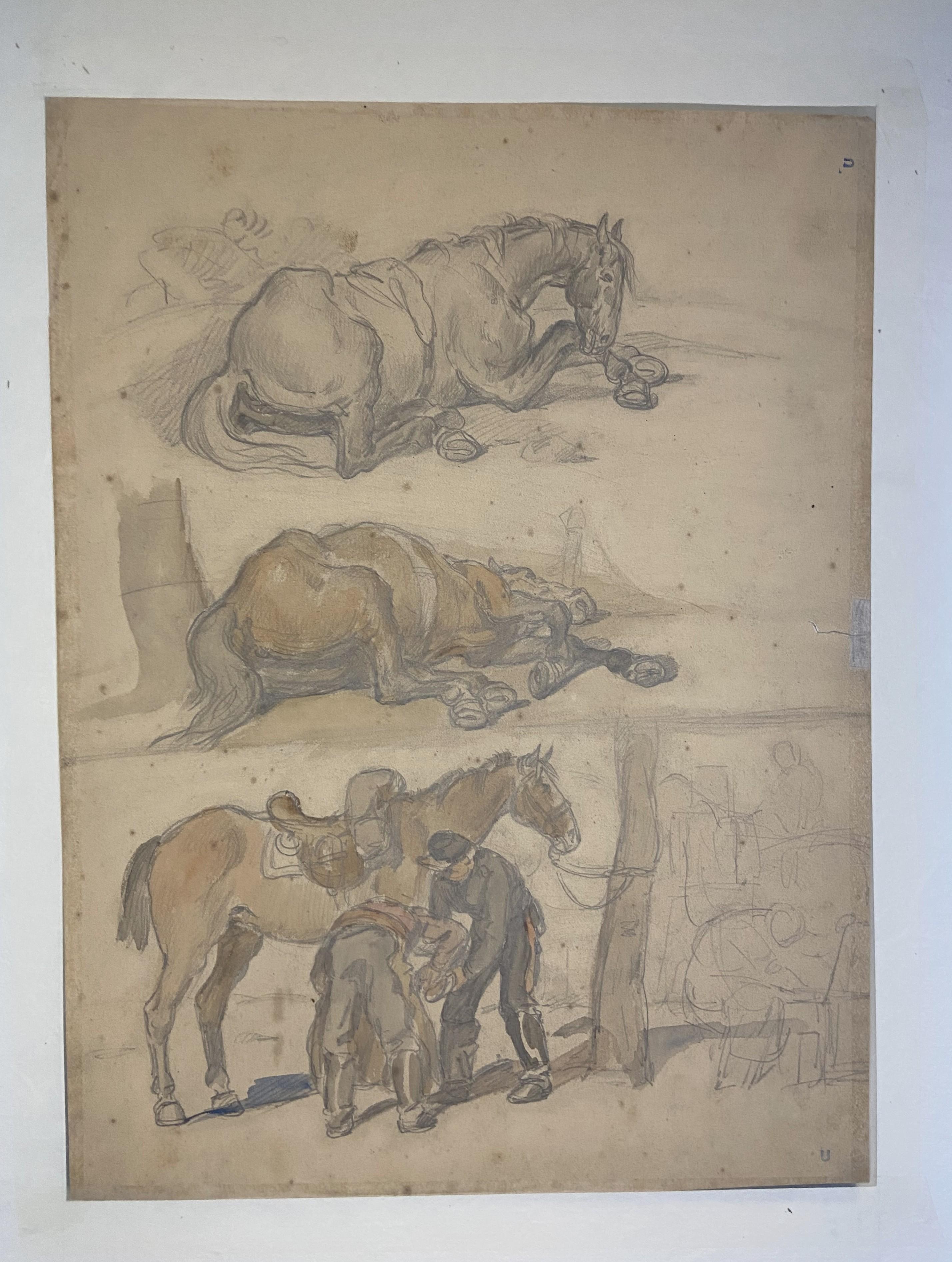 Auguste Gardanne (1840-1890)  Carriages and horses, War of 1870, double sided For Sale 4
