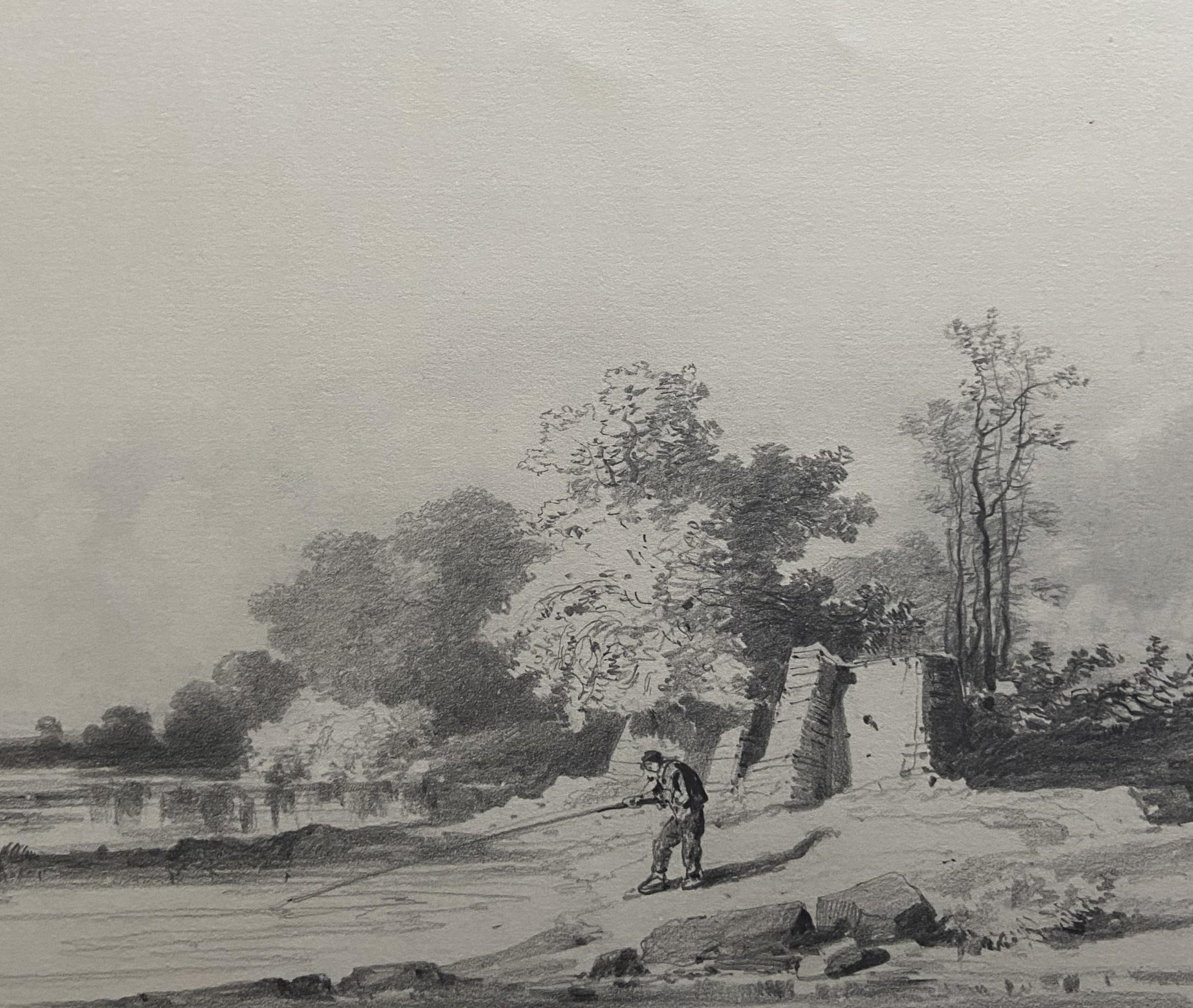 Jules Noel (1810-1881)  Landscape with a fisherman, signed drawing For Sale 3