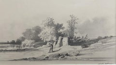 Jules Noel (1810-1881)  Landscape with a fisherman, signed drawing
