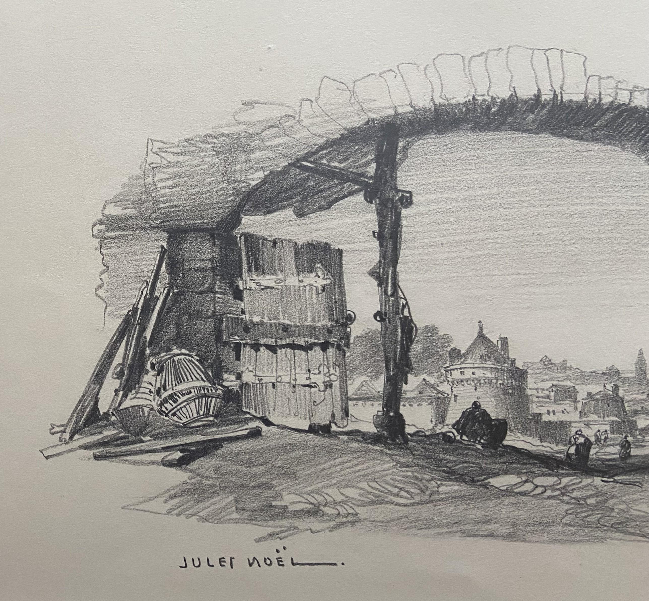 Jules Noel (1810-1881) View of a city under an arch, signed drawing 3