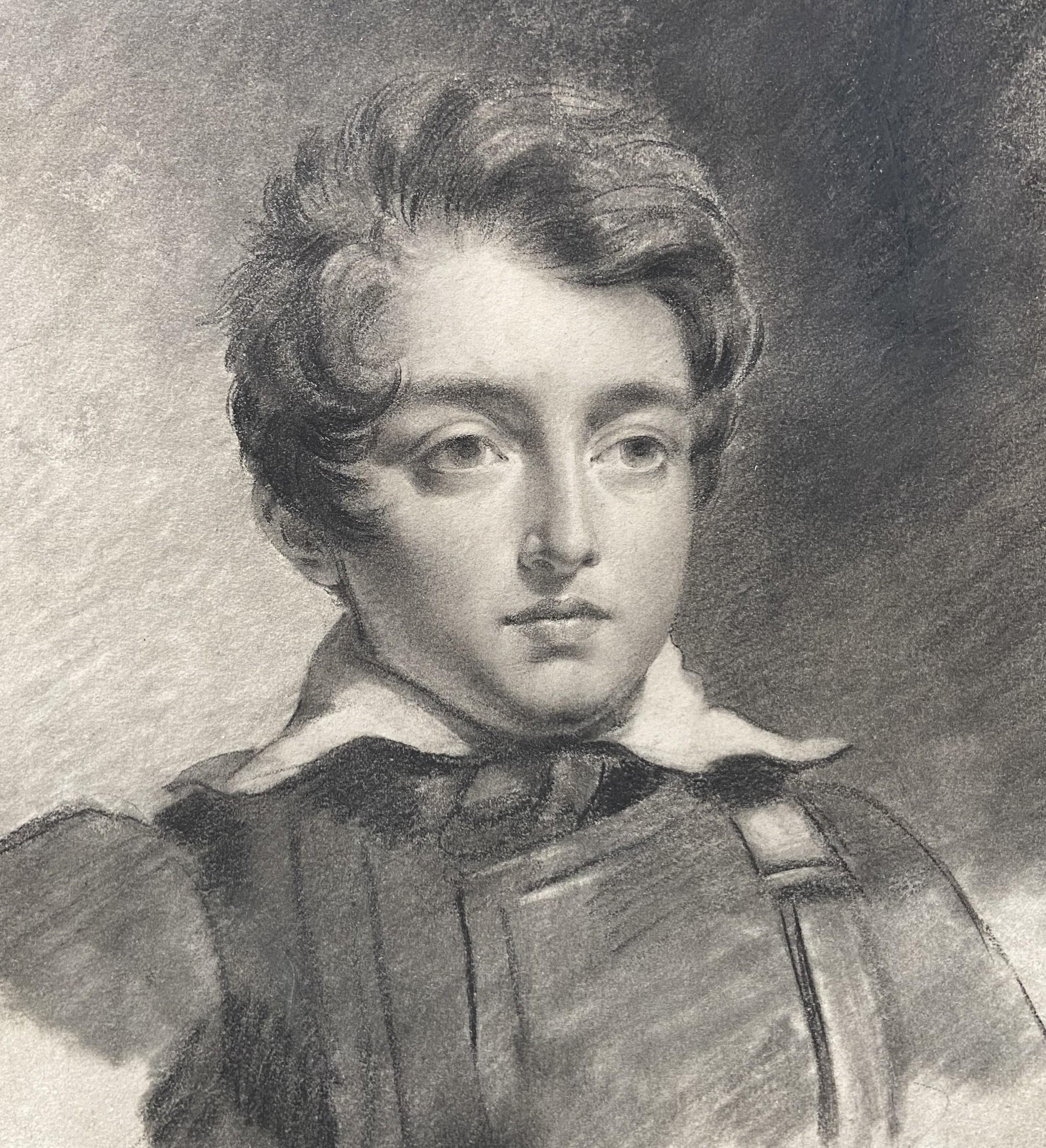 Französische romantische Schule, Porträt eines jungen Mannes, Zeichnung (Grau), Portrait, von Unknown