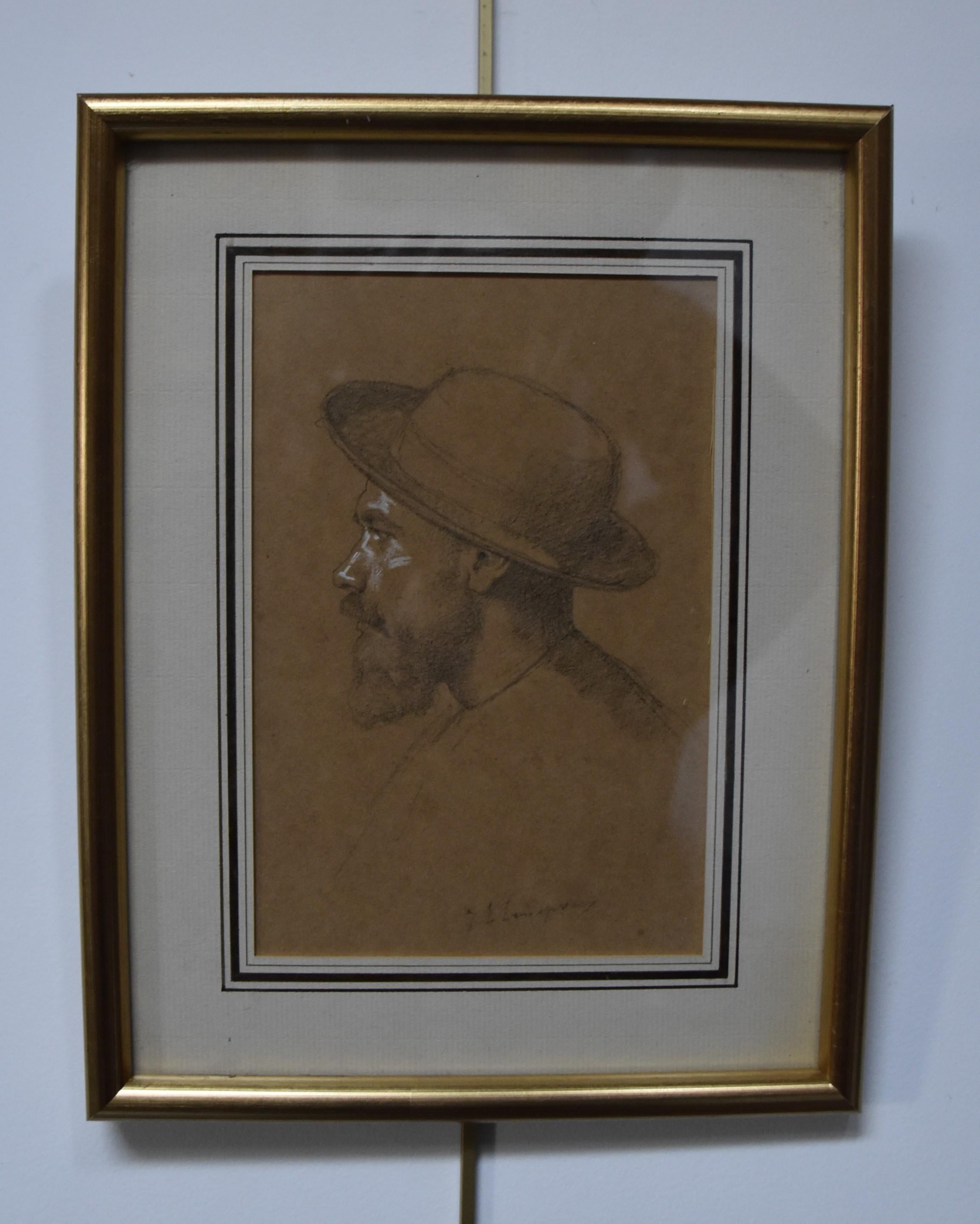 Jules-Eugène Lenepveu (1819-1898) Porträt eines Mannes im Profil, signierte Zeichnung im Angebot 6