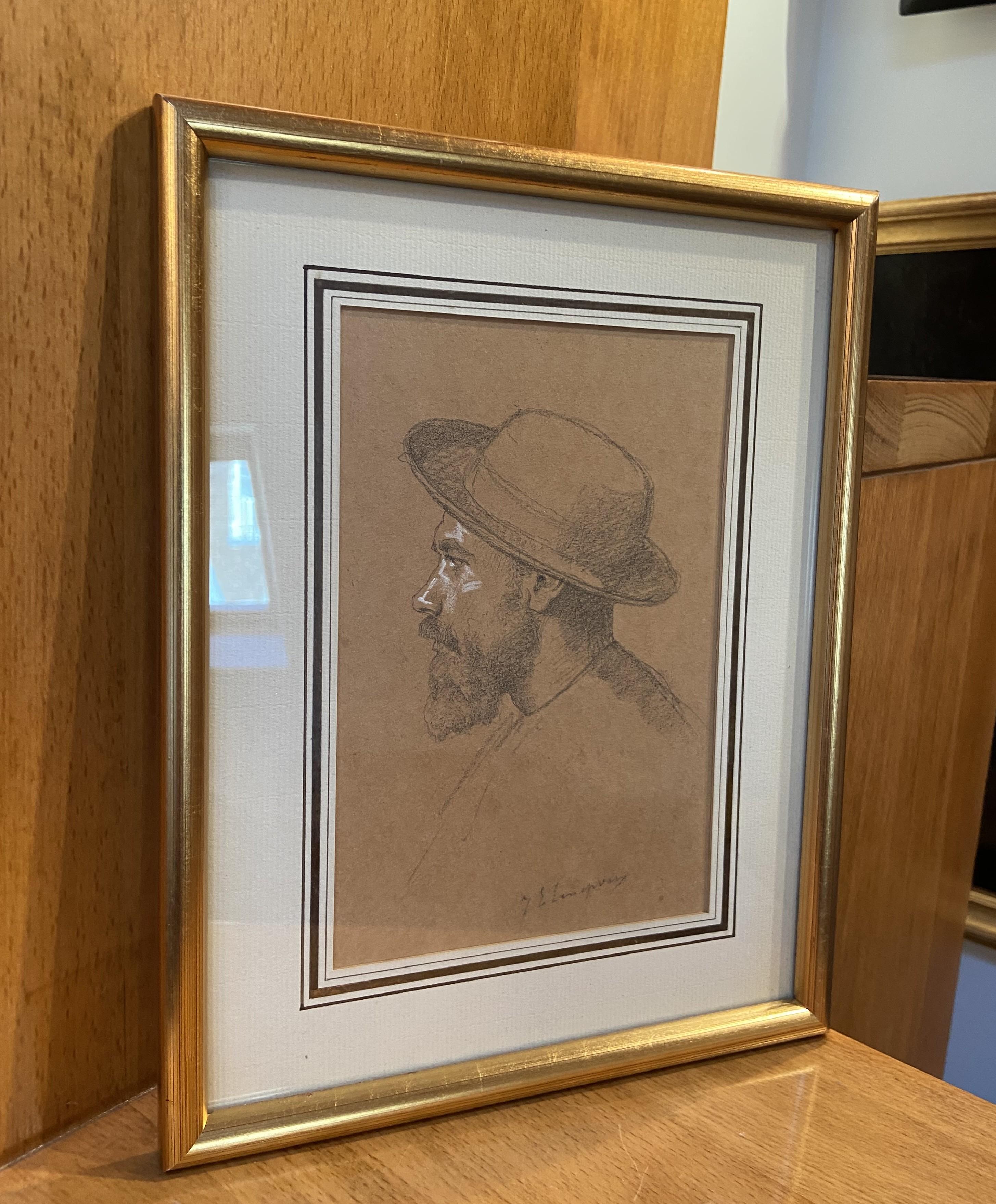 Jules-Eugène Lenepveu (1819-1898) Portrait of a man in profile, signed drawing For Sale 5