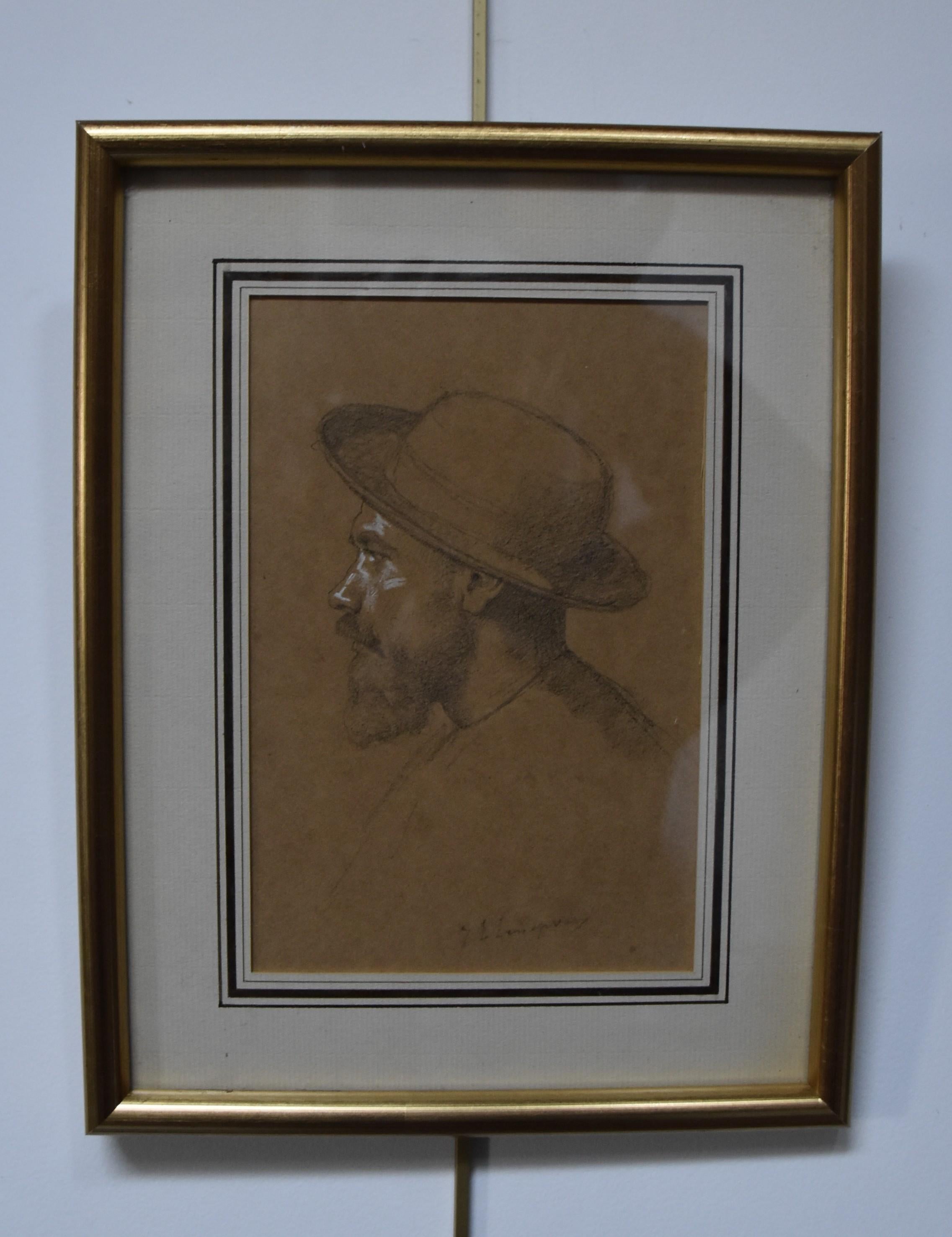 Jules-Eugène Lenepveu (1819-1898) Portrait of a man in profile, signed drawing For Sale 2