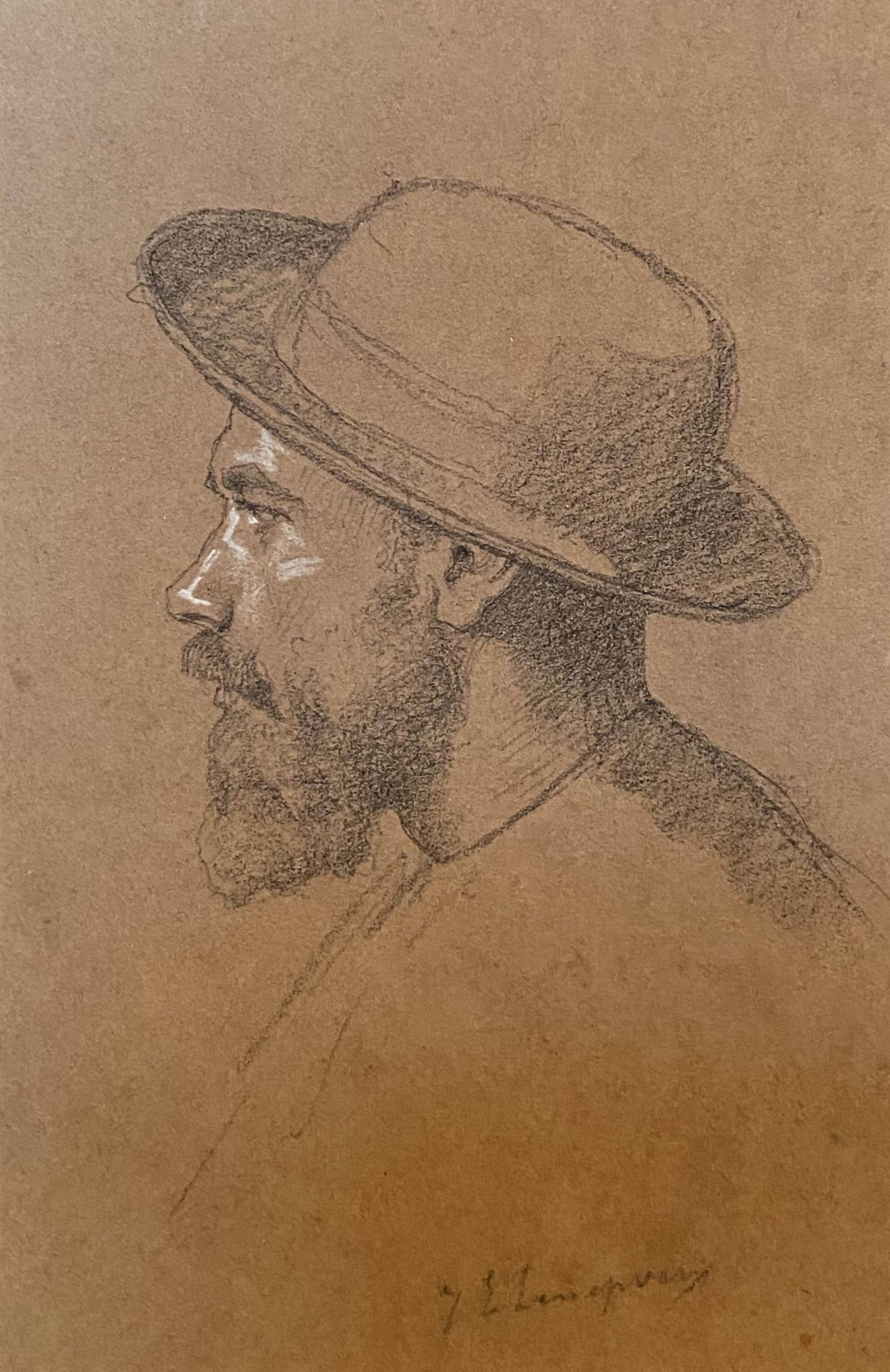 Jules-Eugène Lenepveu (1819-1898) Ritratto di uomo di profilo, disegno firmato