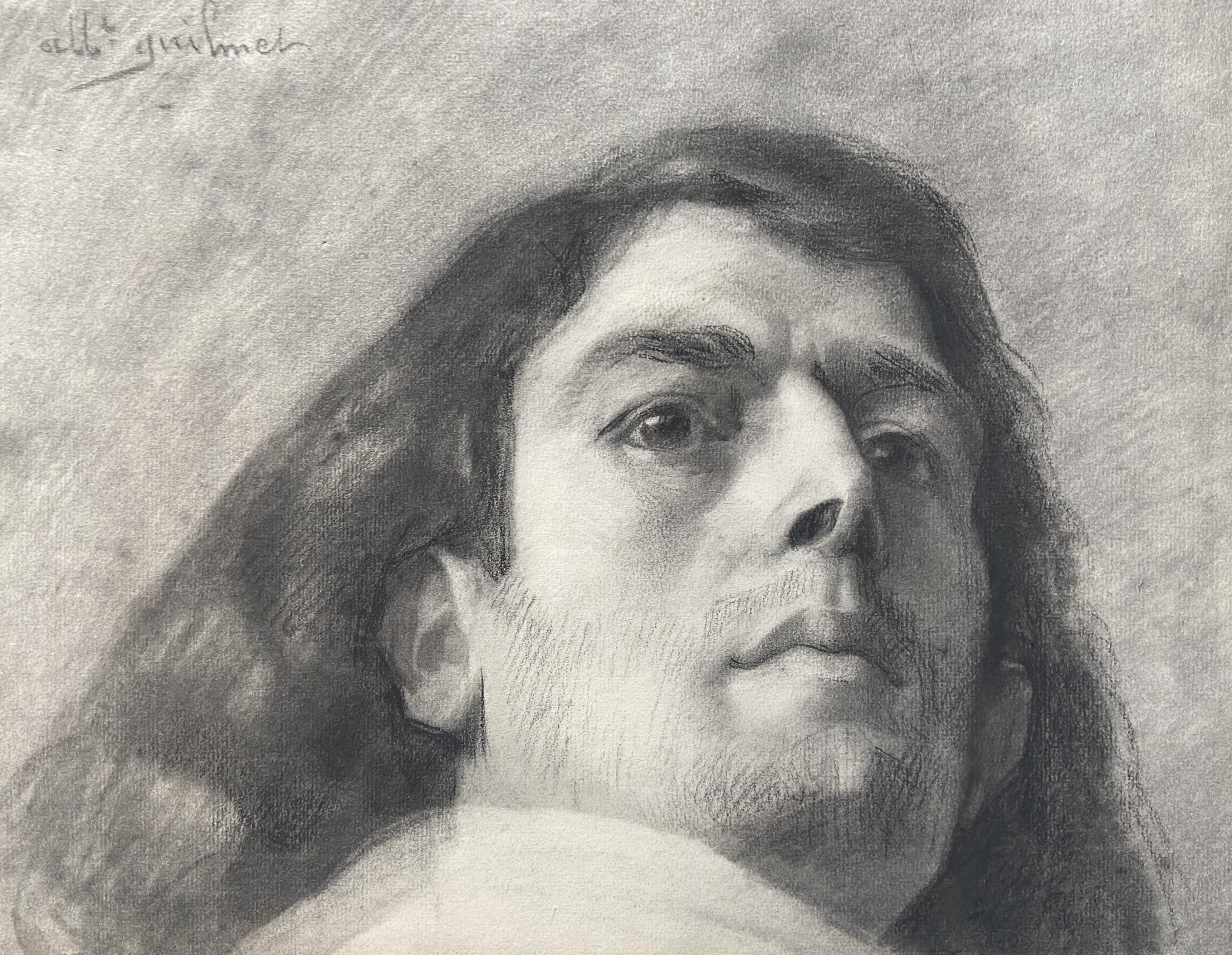 Albert Paul Guilmet (1879-1922) 
Porträt eines Mannes, 
oben links signiert
Holzkohle auf Papier
26.5 x 33,8 cm
Gerahmt : 43,5 x 52 cm

Über Abert Paul Guilmet ist wenig bekannt, abgesehen davon, dass er am Salon teilnahm und Schüler von Henri Chapu