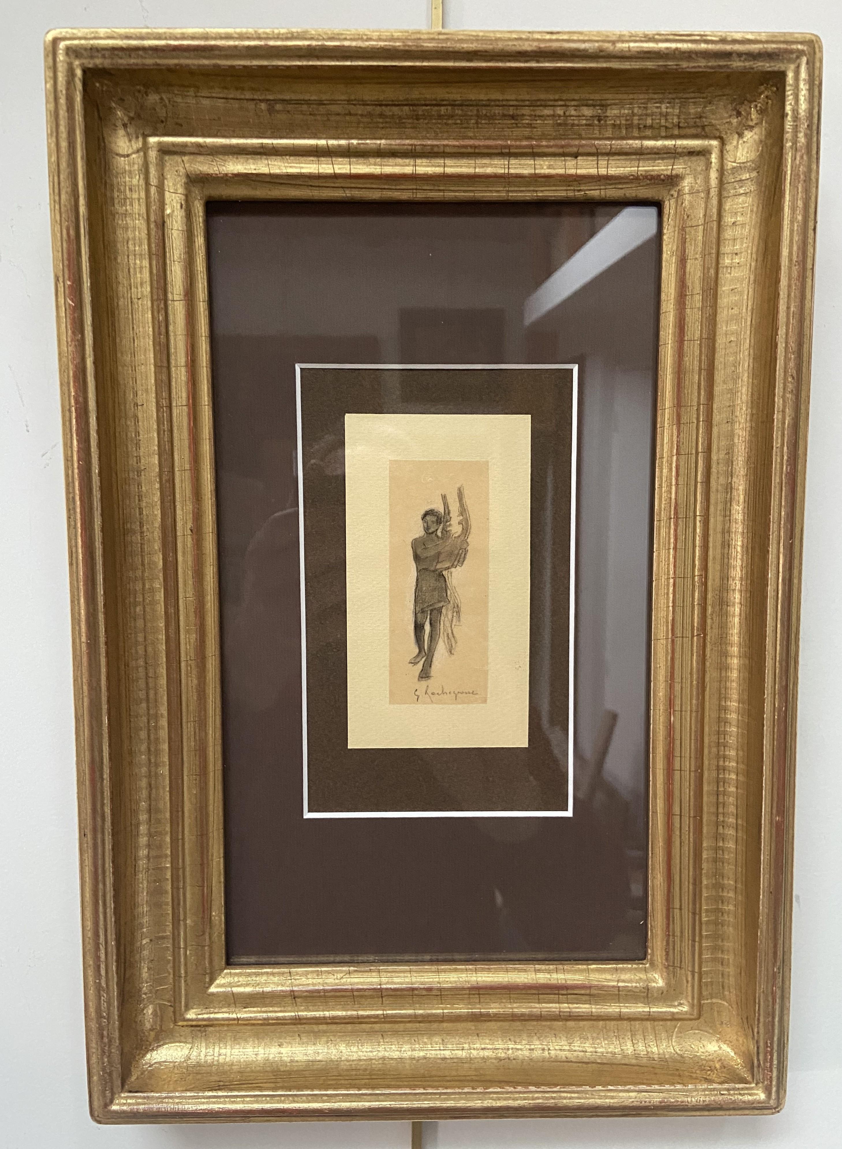 Georges Antoine Rochegrosse Figurative Art – G. A. Rochegrosse (1859-1938) Ein Reißverschlussspieler, kleine signierte Zeichnung