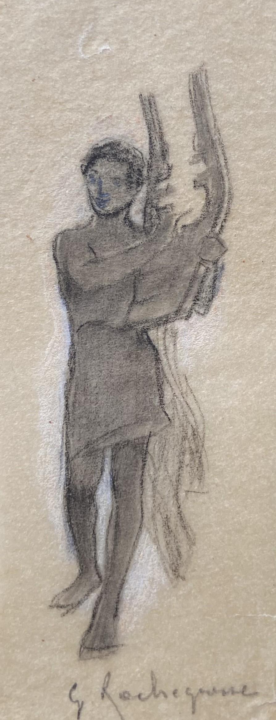 G. A. Rochegrosse (1859-1938) Ein Reißverschlussspieler, kleine signierte Zeichnung – Art von Georges Antoine Rochegrosse