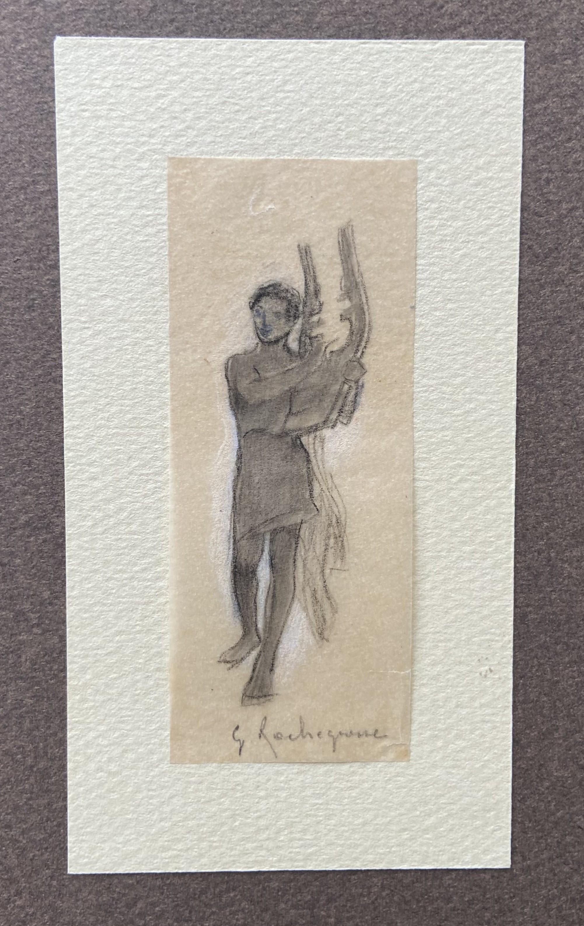 G. A. Rochegrosse (1859-1938) A zither player, small signed drawingdrawing For Sale 2