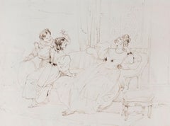 Eugène Devéria (1805-1865)  Au salon, signed drawing