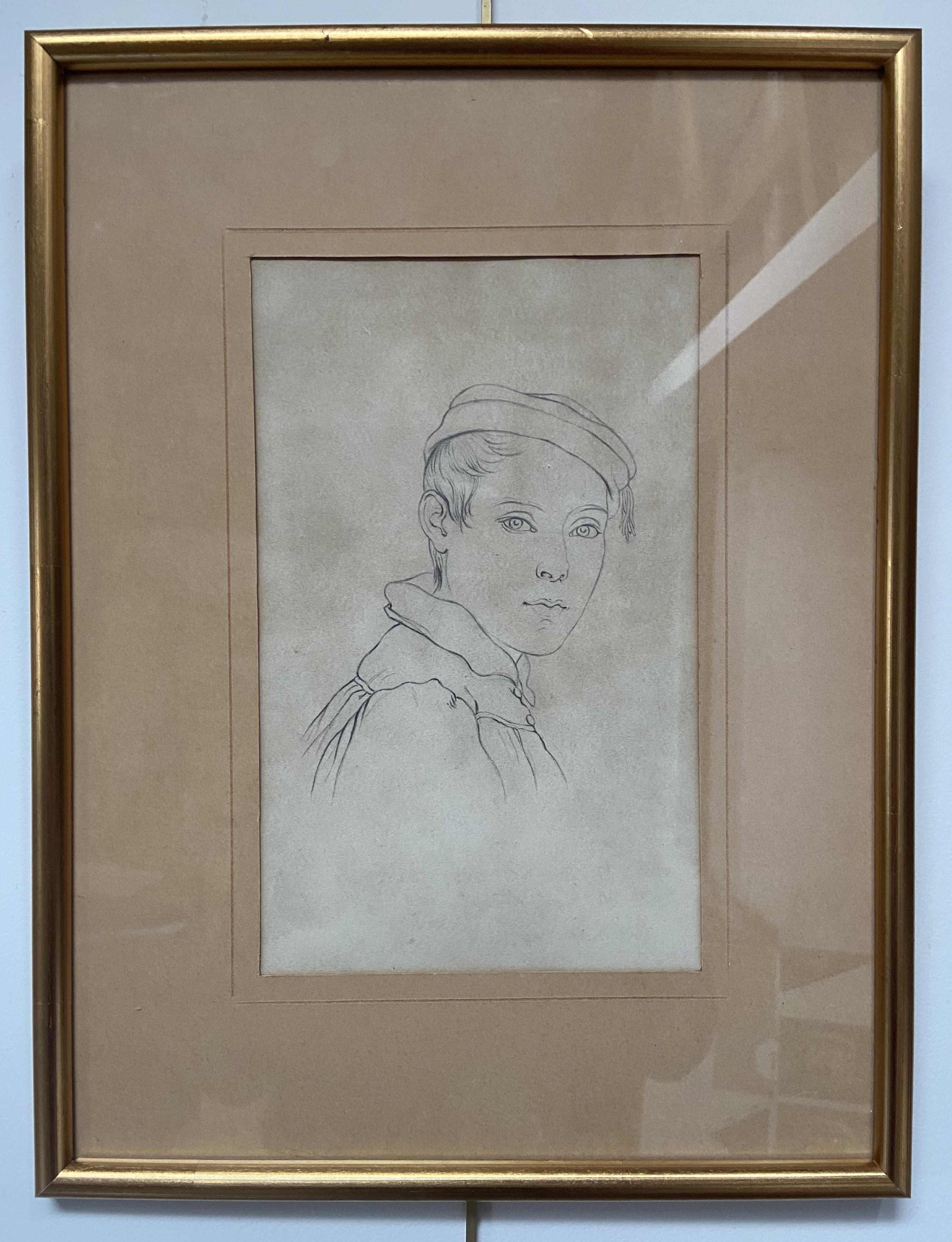 Deutsche Schule des 19. Jahrhunderts, Porträt eines Jungen, Zeichnung im Angebot 3