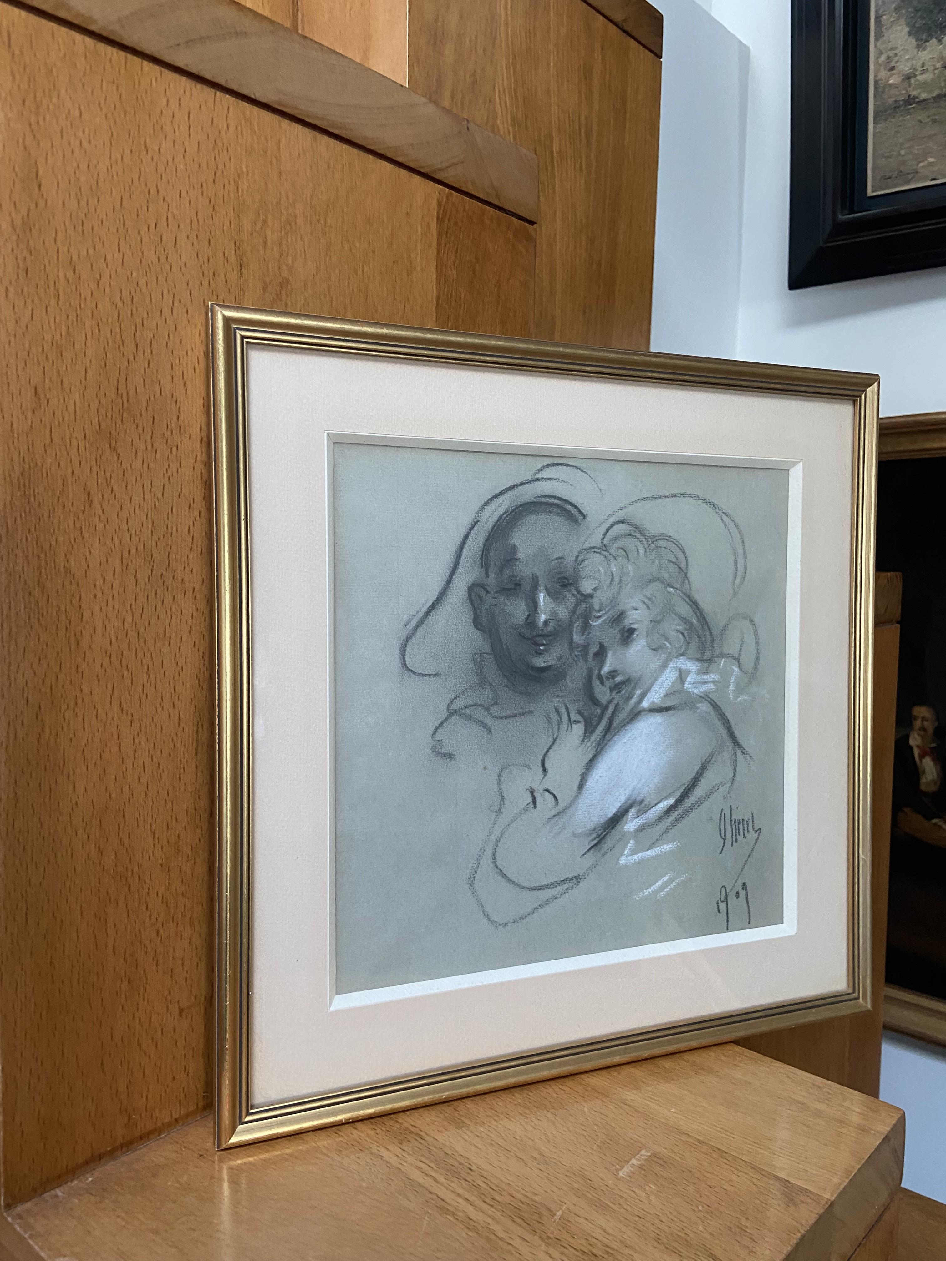 Jules Cheret (1836-1932) Un couple, 1909, dessin signé  en vente 2