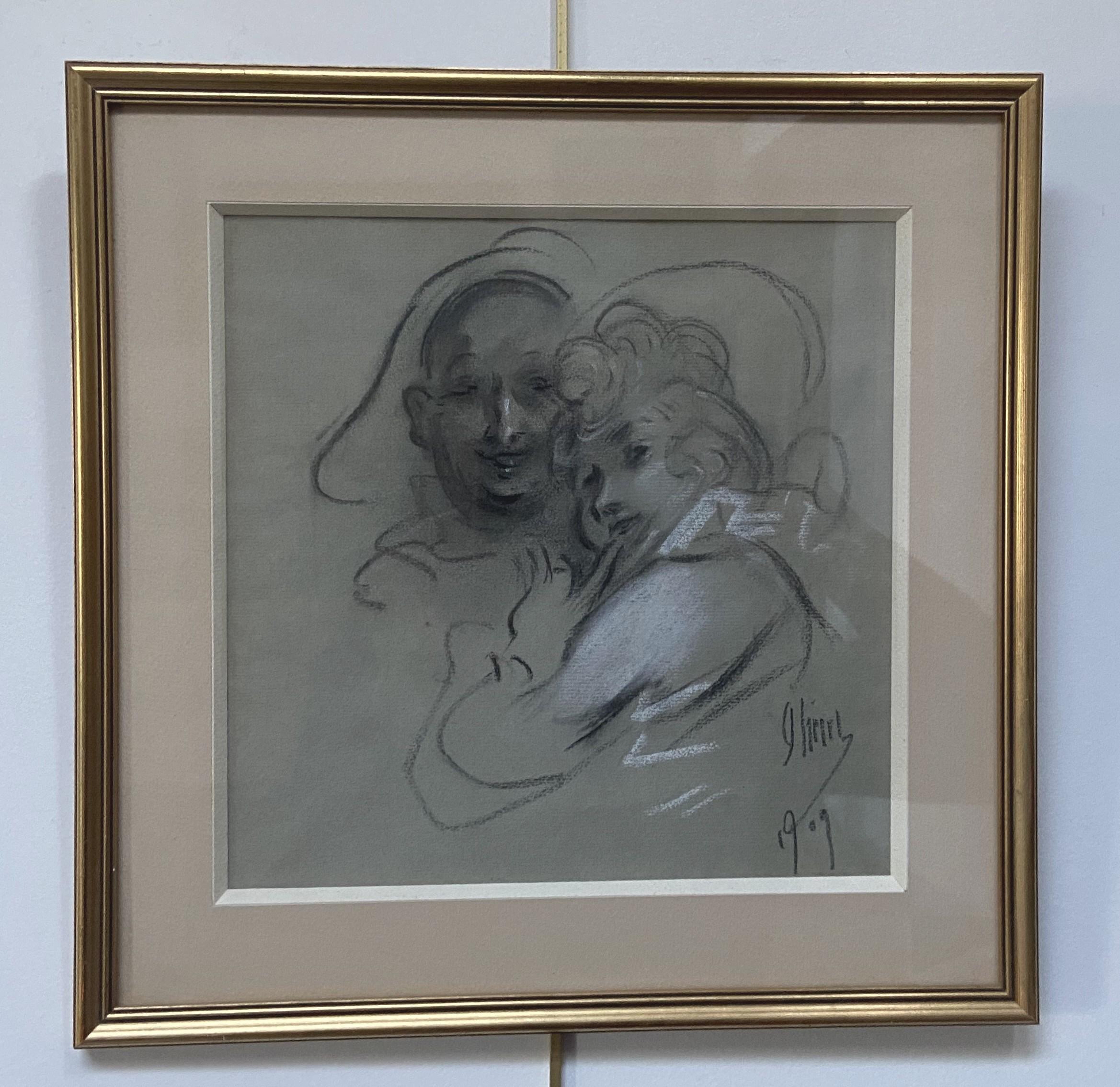 Jules Cheret (1836-1932) Un couple, 1909, dessin signé  - Art de Jules Chéret