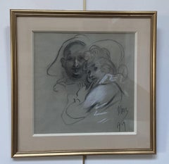 Jules Cheret (1836-1932) Una pareja, 1909, dibujo firmado