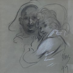 Jules Cheret (1836-1932) Una pareja, 1909, dibujo firmado