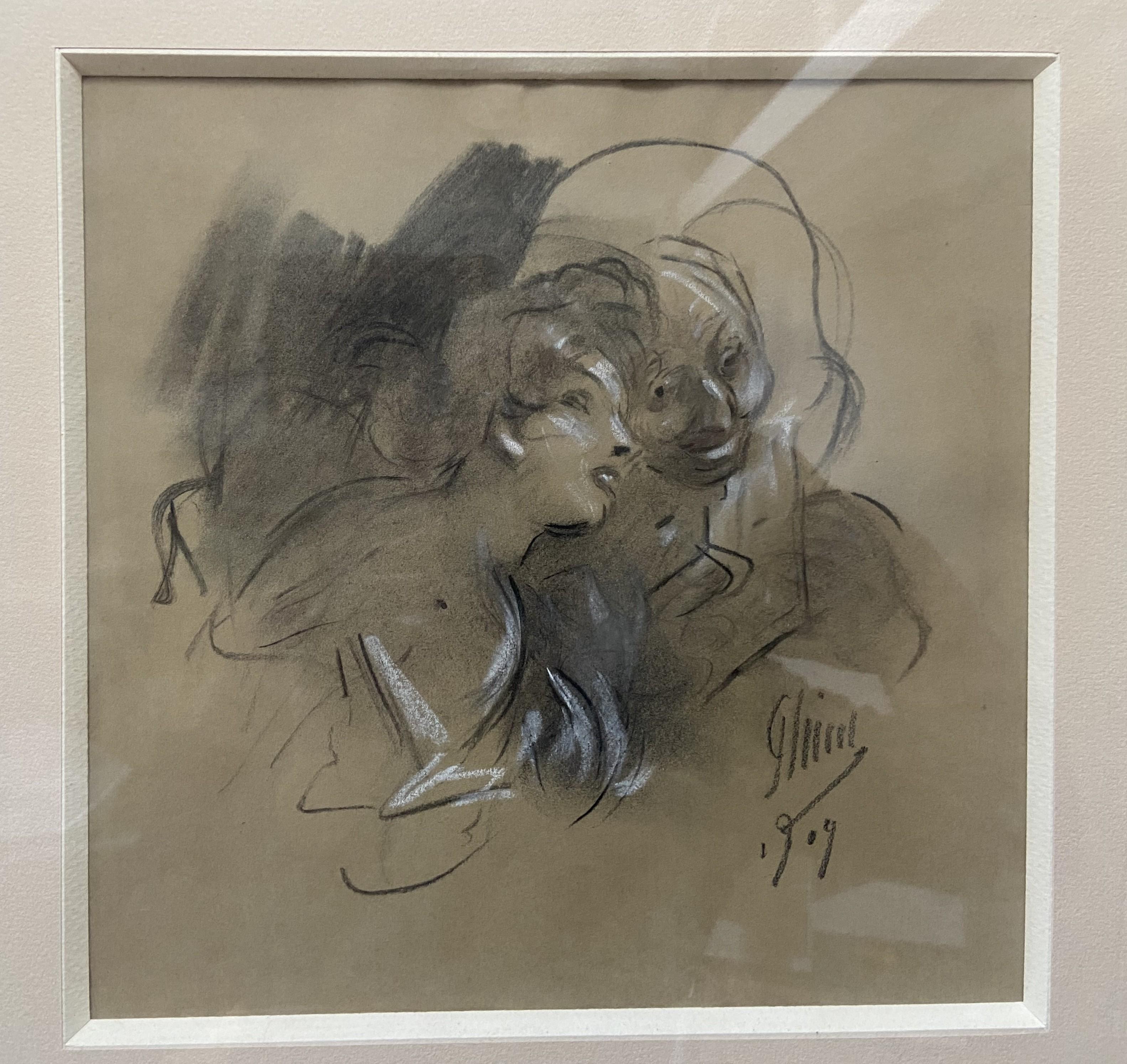 Jules Cheret (1836-1932) La Confidence, 1909, drawing signed  For Sale 2