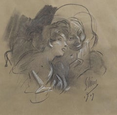Jules Cheret (1836-1932) La Confidence, 1909, drawing signed 