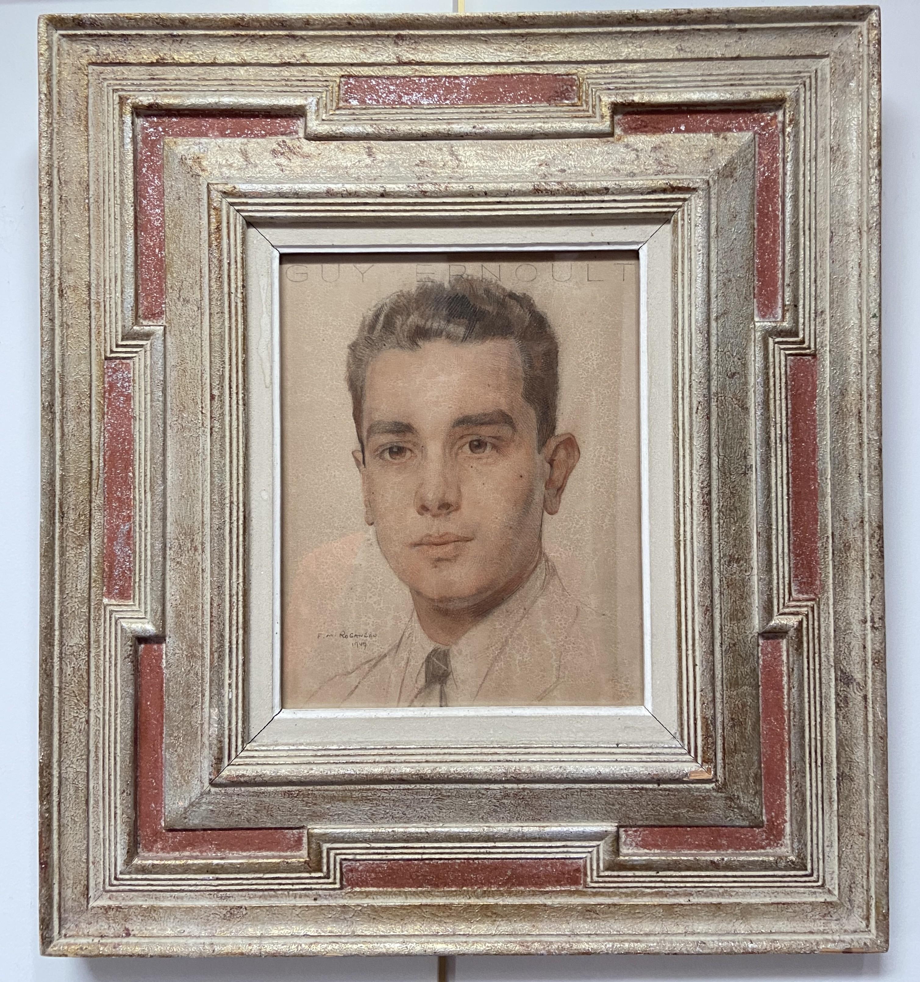 Francois-Maurice Roganeau Portrait – François-Maurice Roganeau (1883-1973) Porträt eines jungen Mannes 1947,  Aquarell