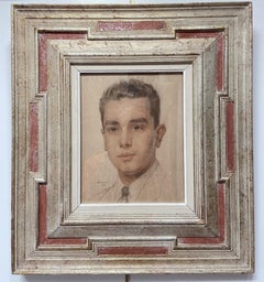 Vintage François-Maurice Roganeau (1883-1973) Portrait of young man 1947,  watercolor