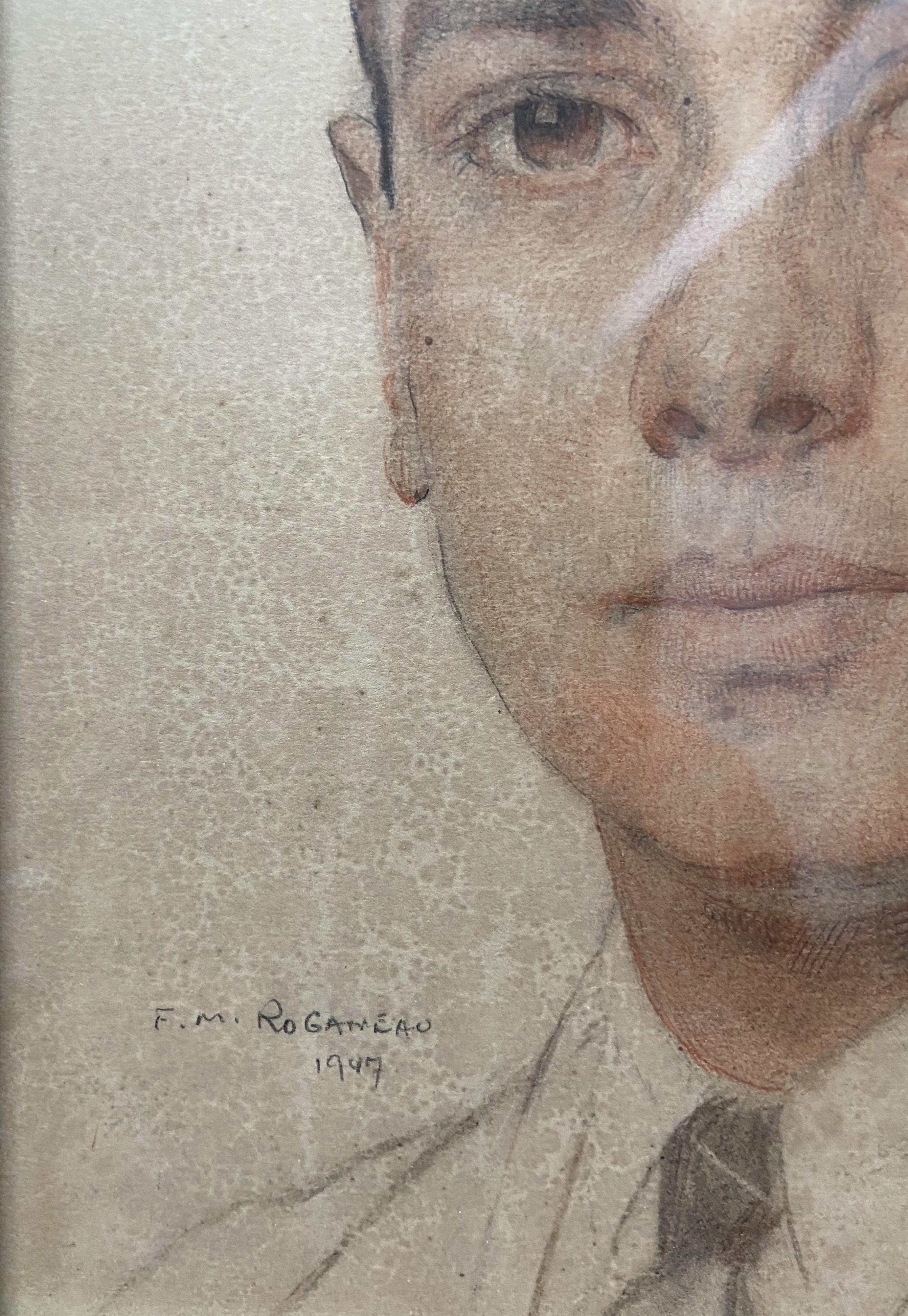François-Maurice Roganeau (1883-1973) Porträt eines jungen Mannes 1947,  Aquarell (Art déco), Art, von Francois-Maurice Roganeau